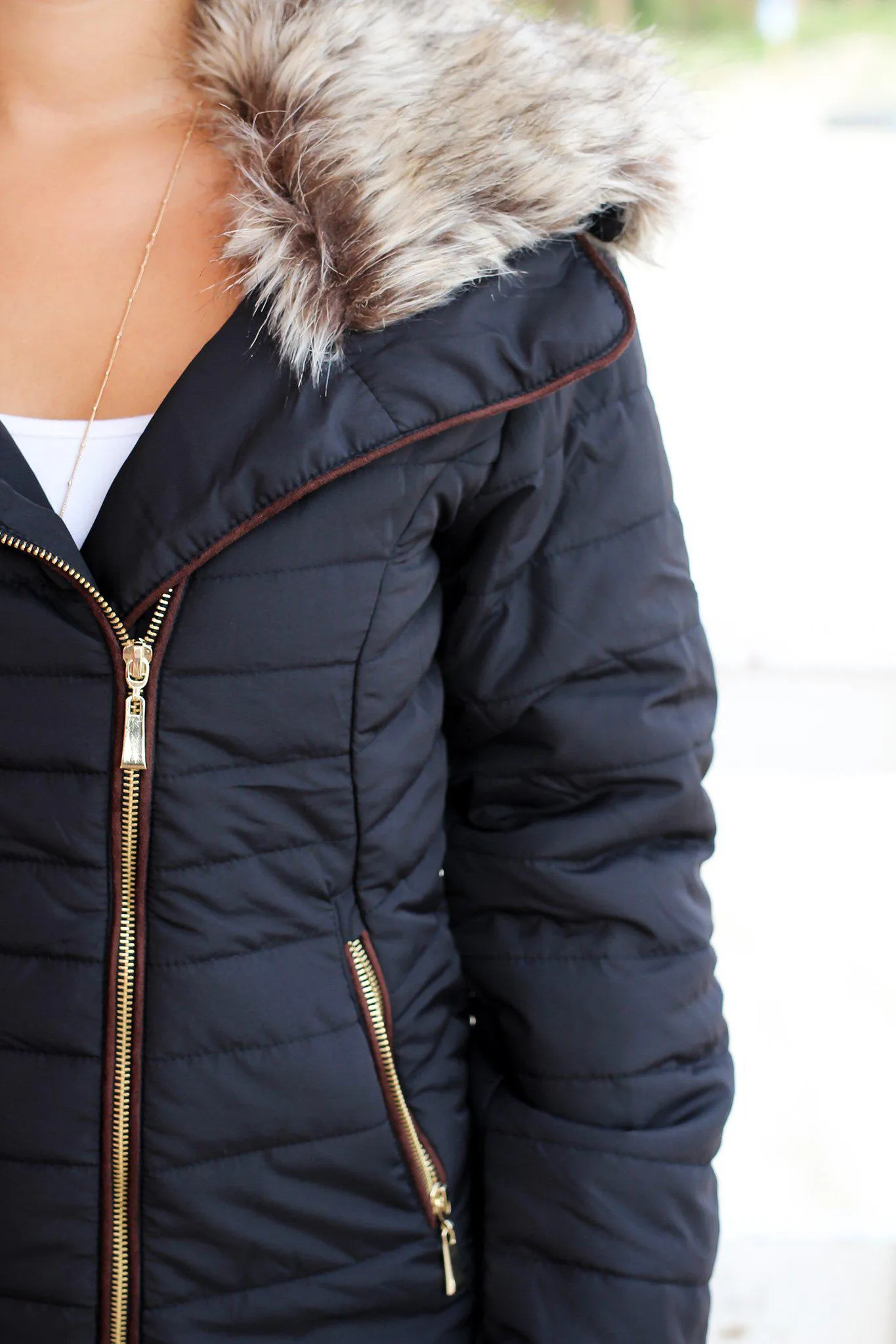 Black Quilted Jacket with Side Zipper