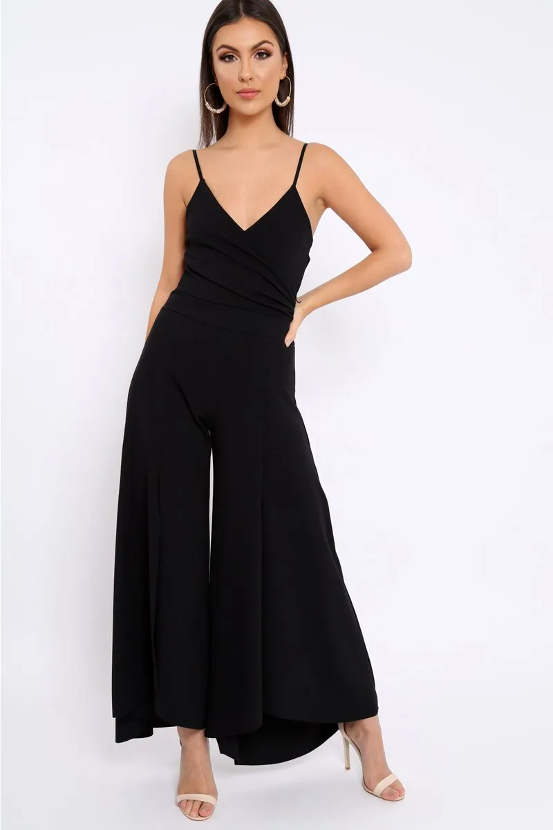 Black Split Flared Jumpsuit - Francisca