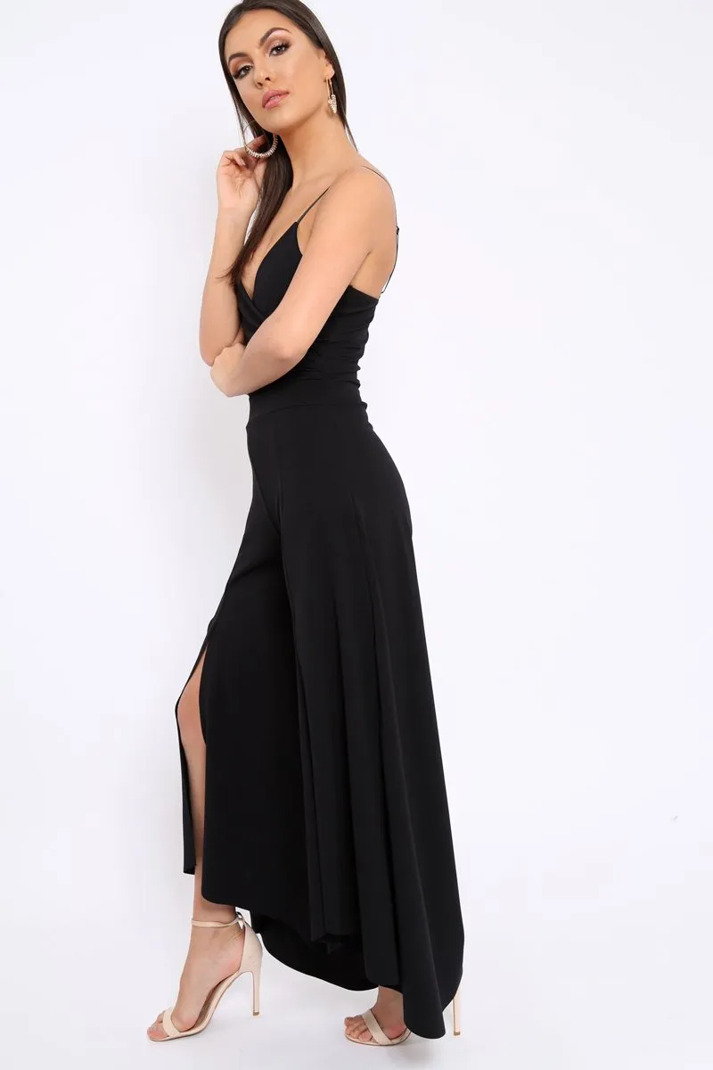 Black Split Flared Jumpsuit - Francisca