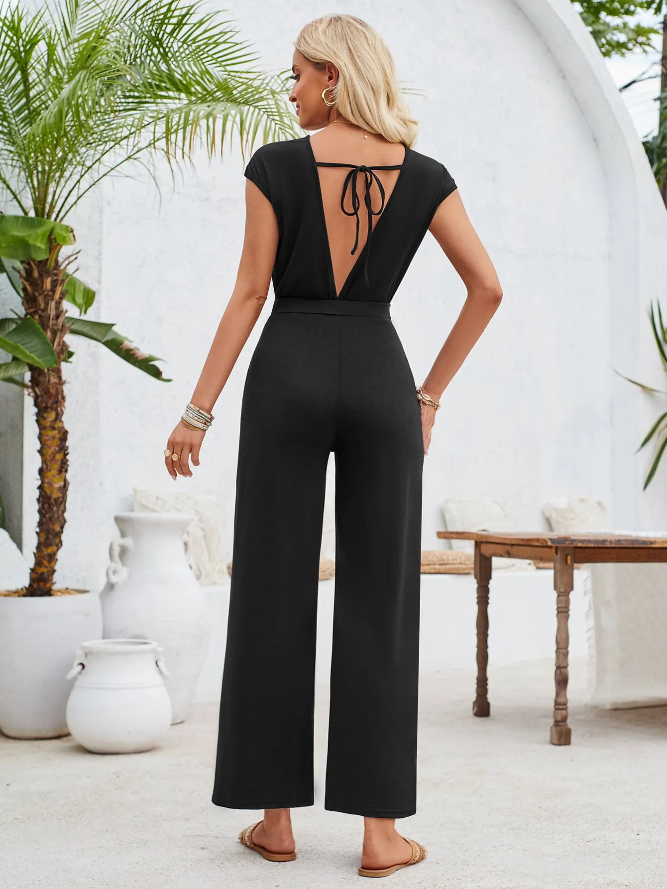 Black Twist Knot Wide Leg Jumpsuit