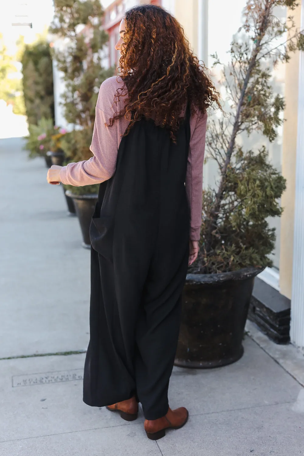 Black Wide Leg Adjustable Baggy Jumpsuit