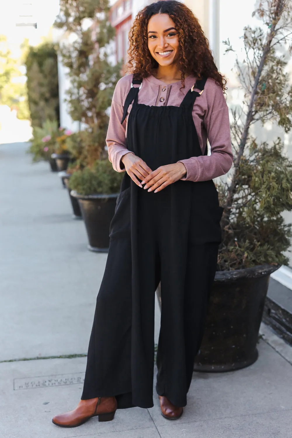 Black Wide Leg Adjustable Baggy Jumpsuit