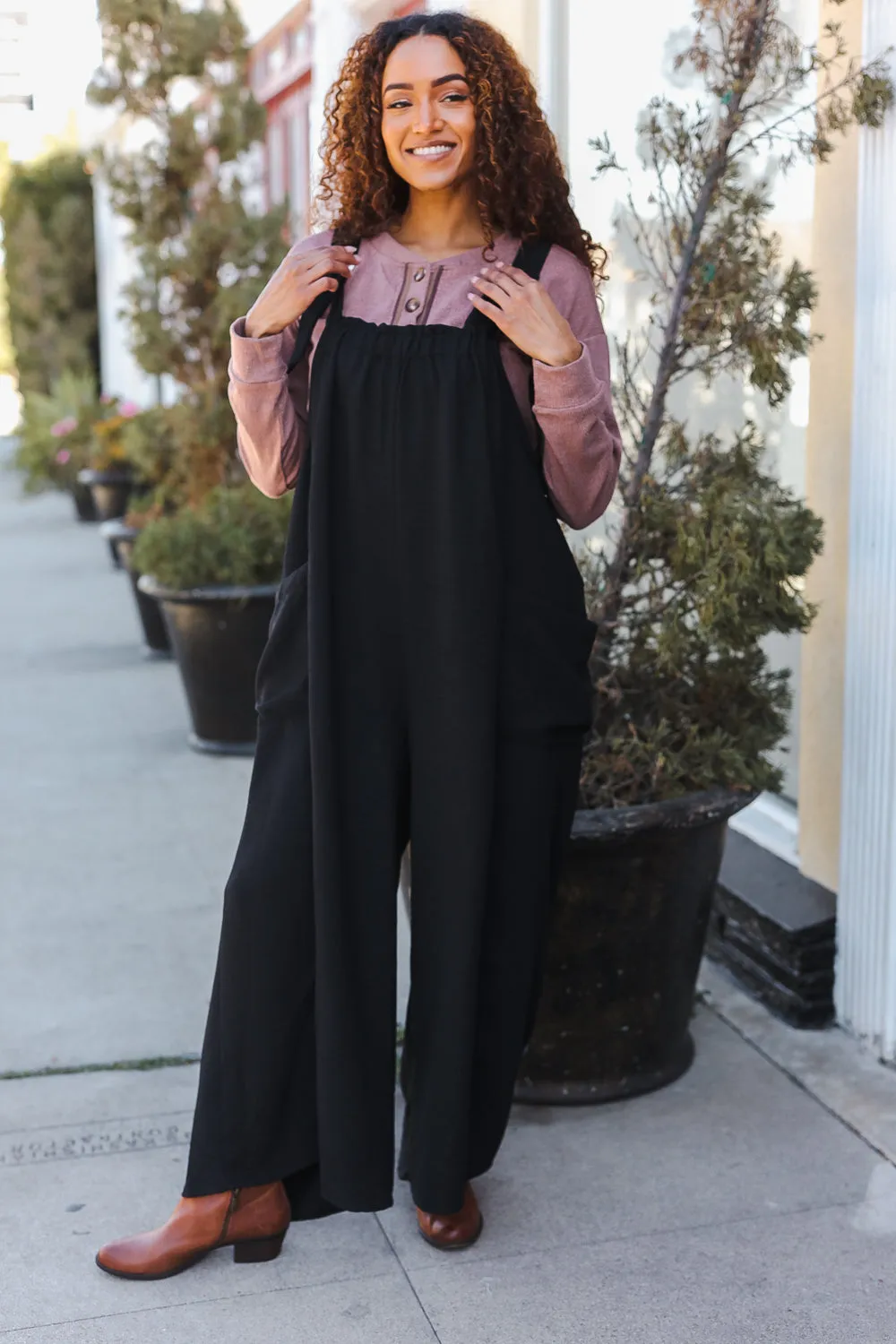 Black Wide Leg Adjustable Baggy Jumpsuit