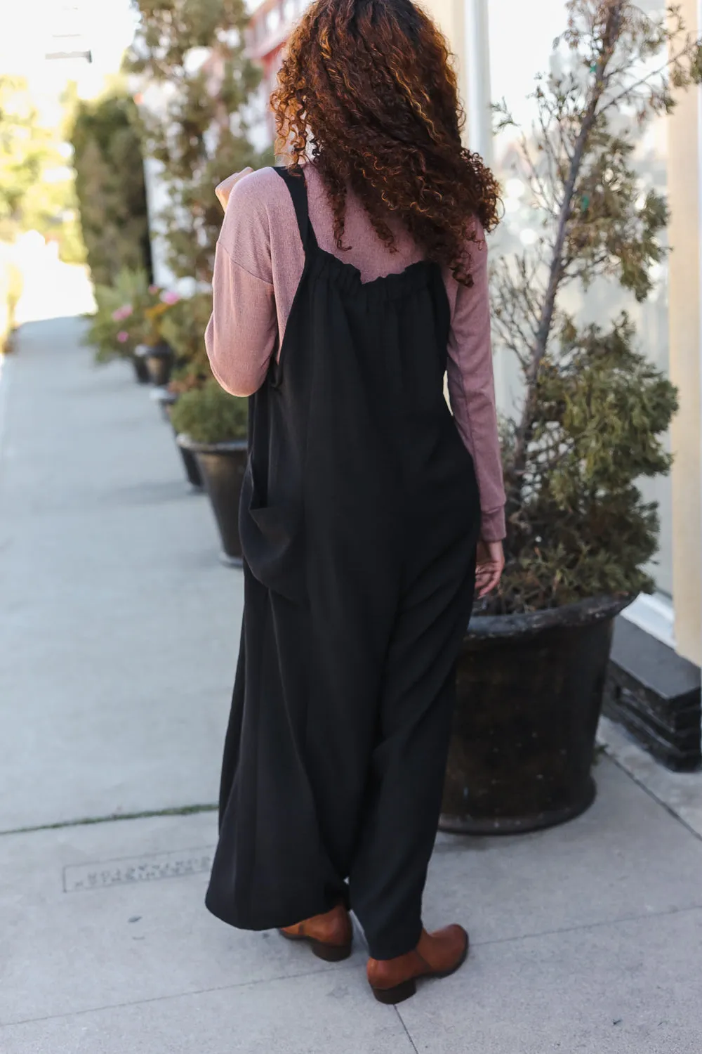 Black Wide Leg Adjustable Baggy Jumpsuit