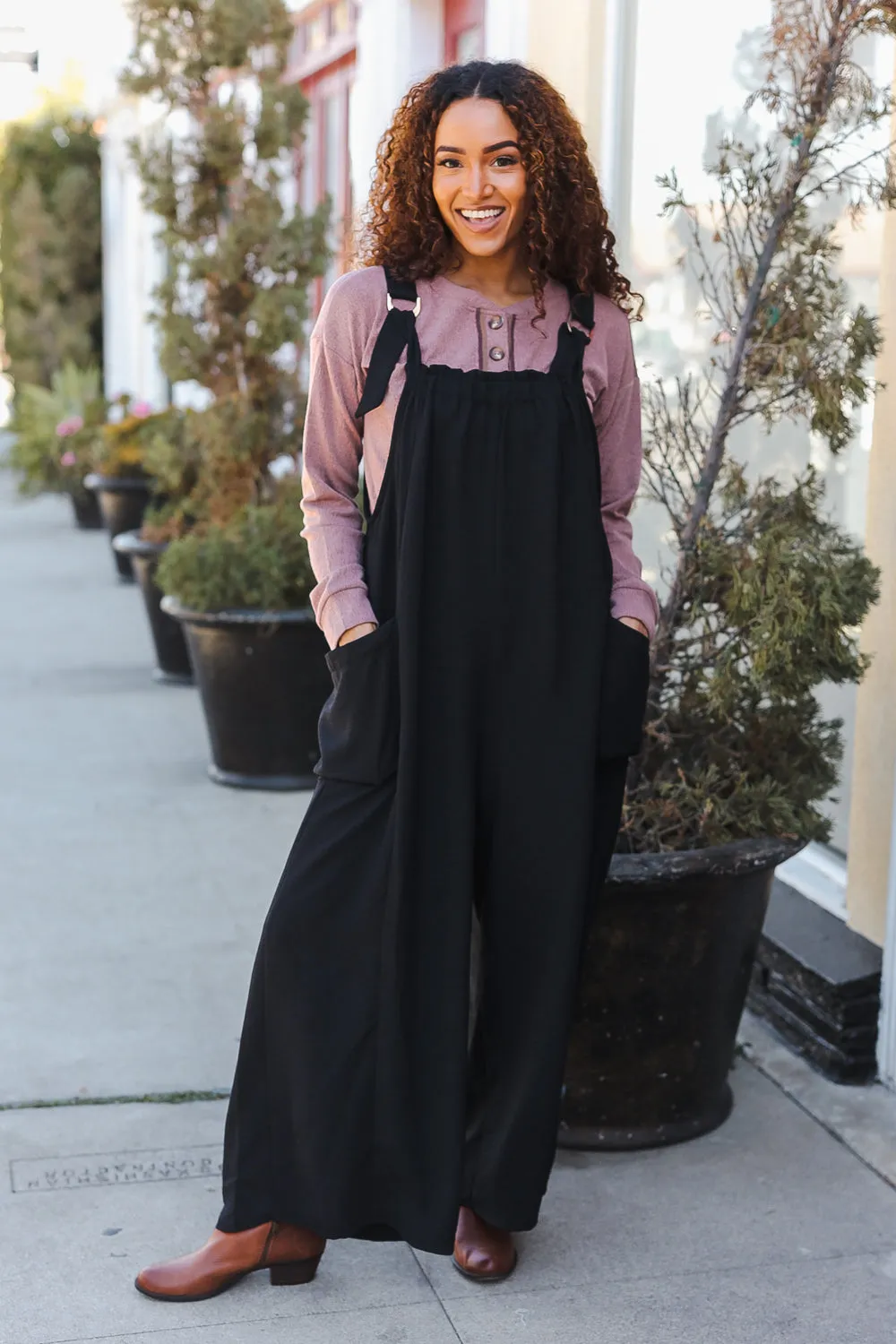 Black Wide Leg Adjustable Baggy Jumpsuit