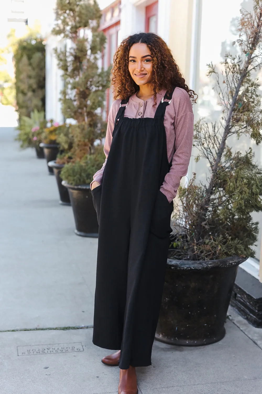 Black Wide Leg Adjustable Baggy Jumpsuit