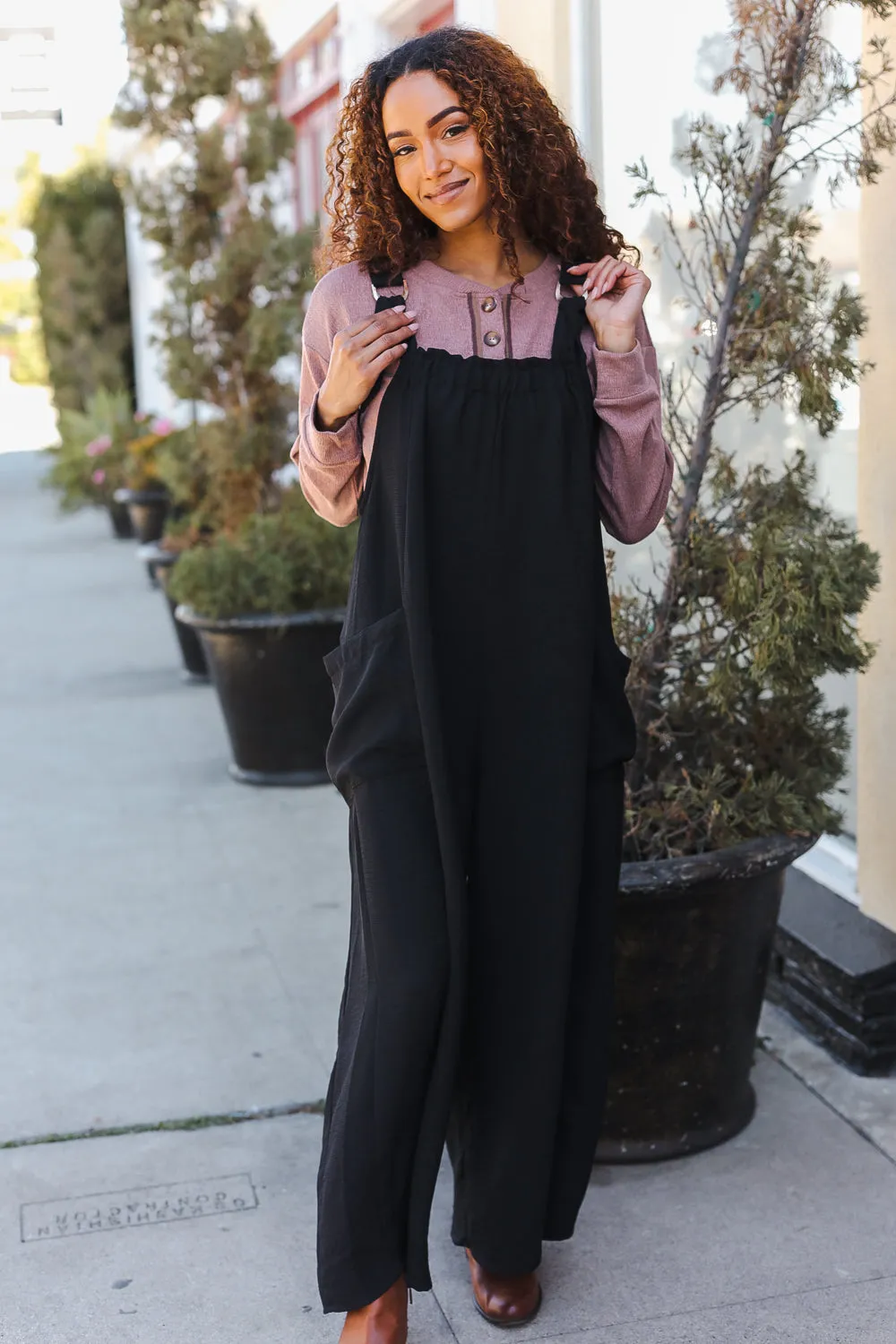 Black Wide Leg Adjustable Baggy Jumpsuit