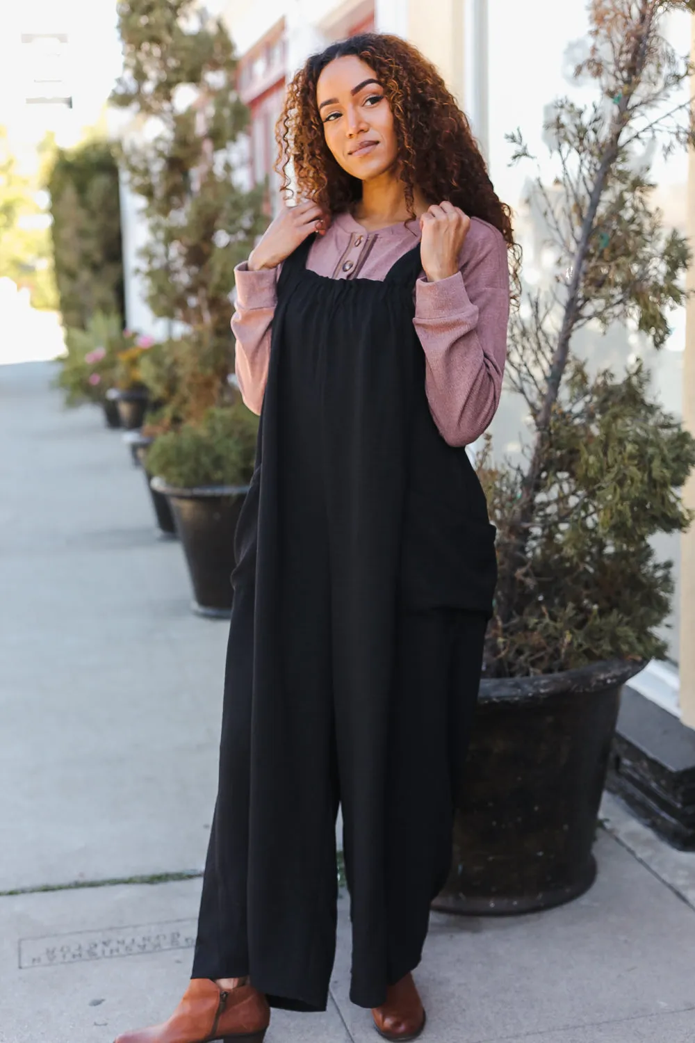 Black Wide Leg Adjustable Baggy Jumpsuit