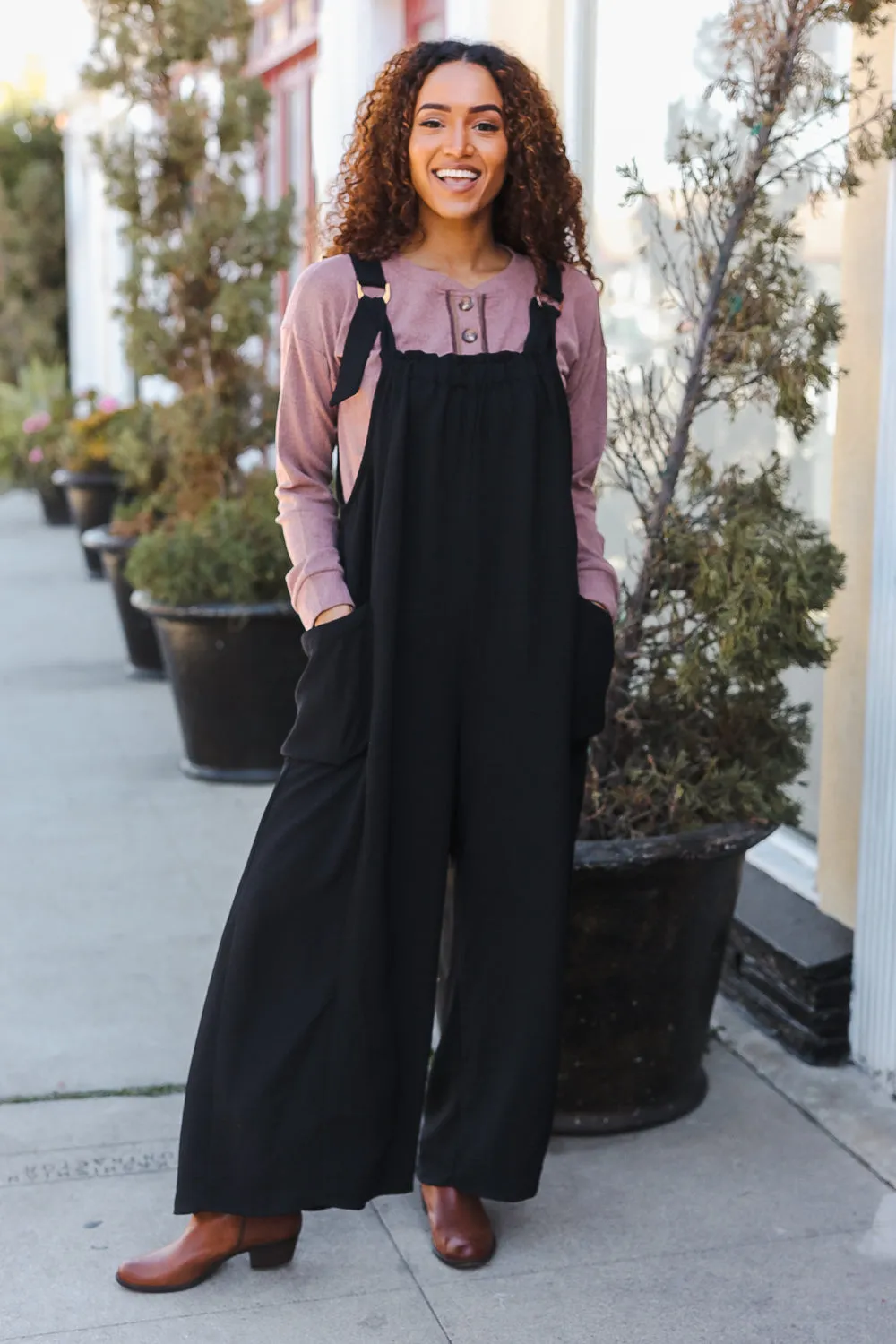 Black Wide Leg Adjustable Baggy Jumpsuit