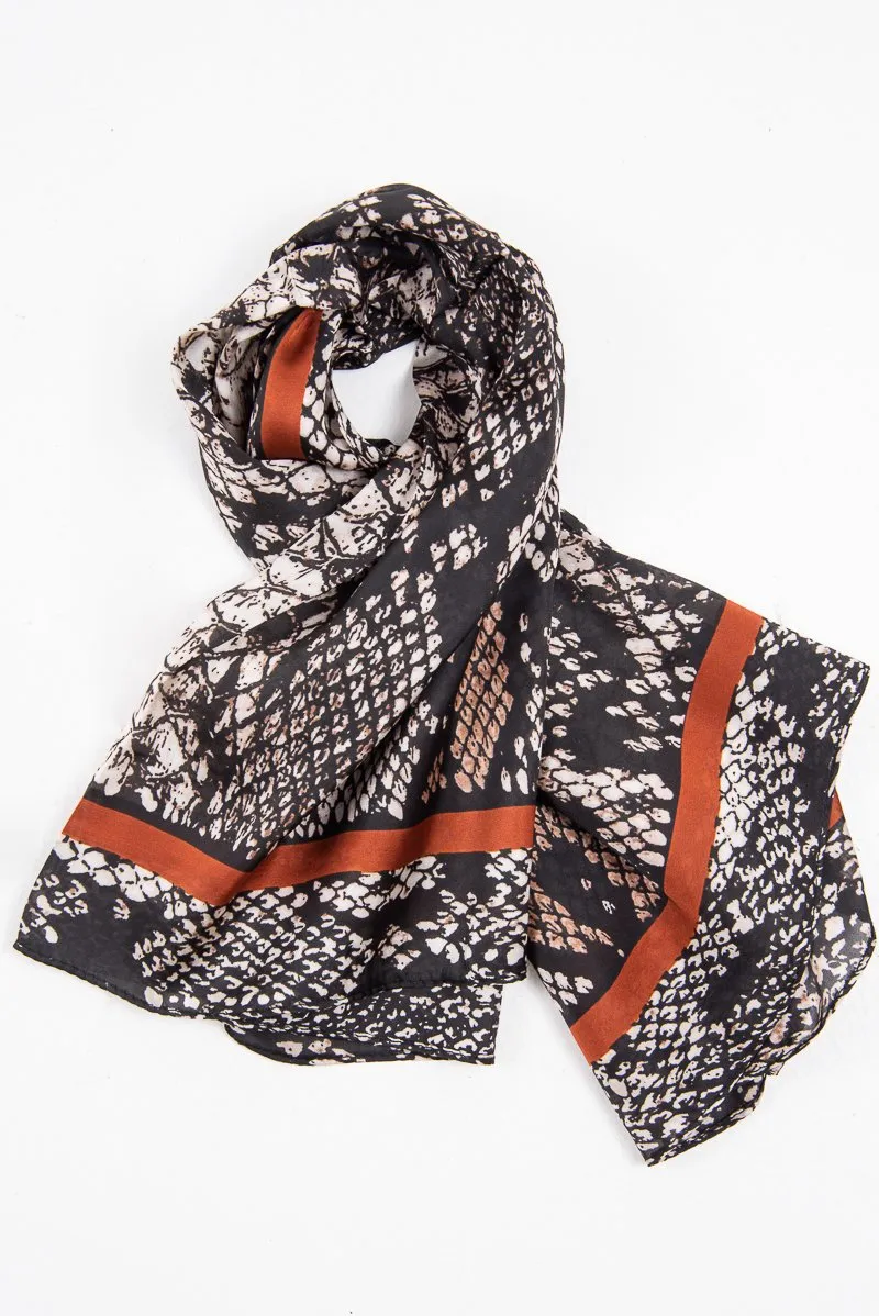 Black Wine Snake Print Chiffon Scarf - Carris