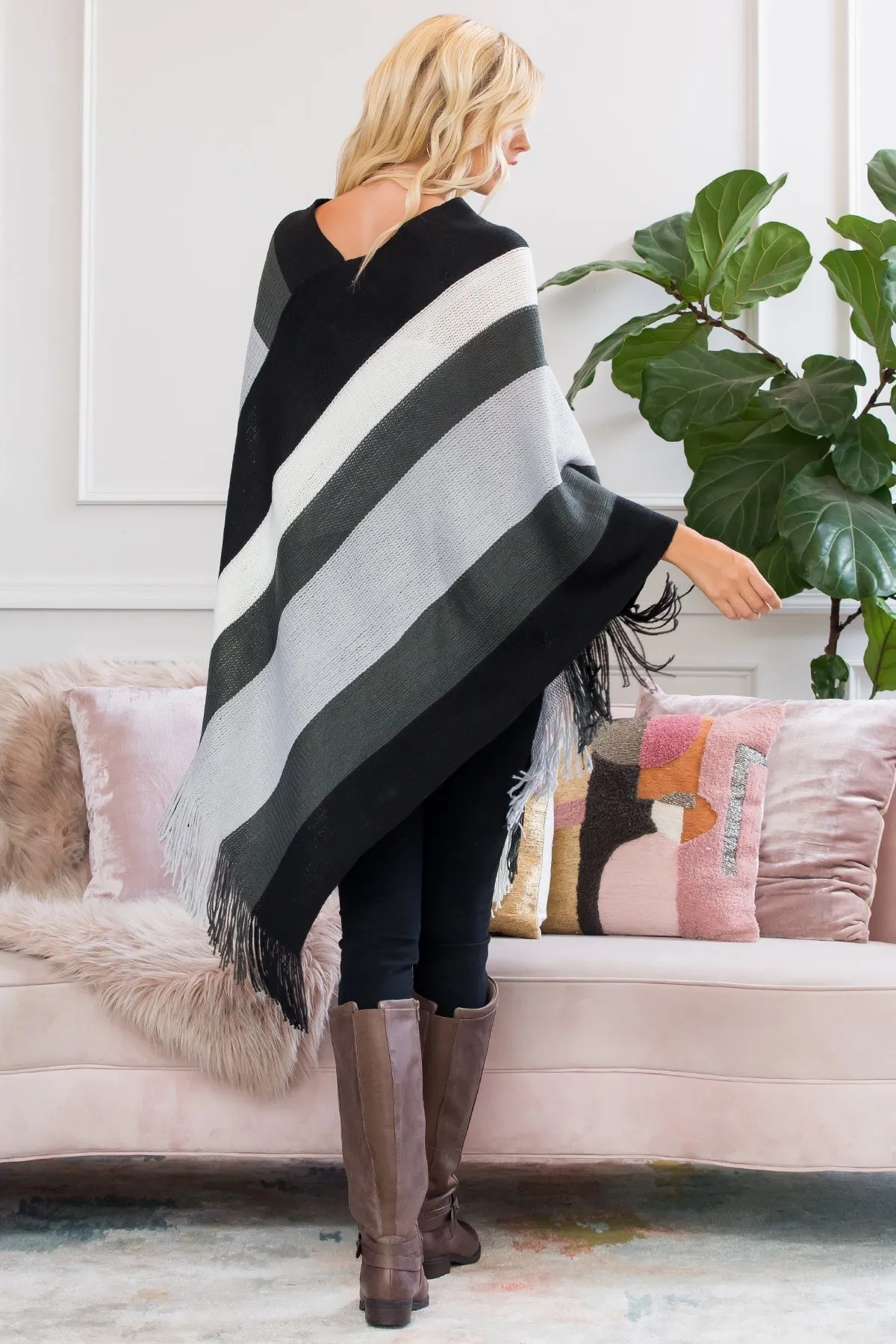 Block Fringe Poncho