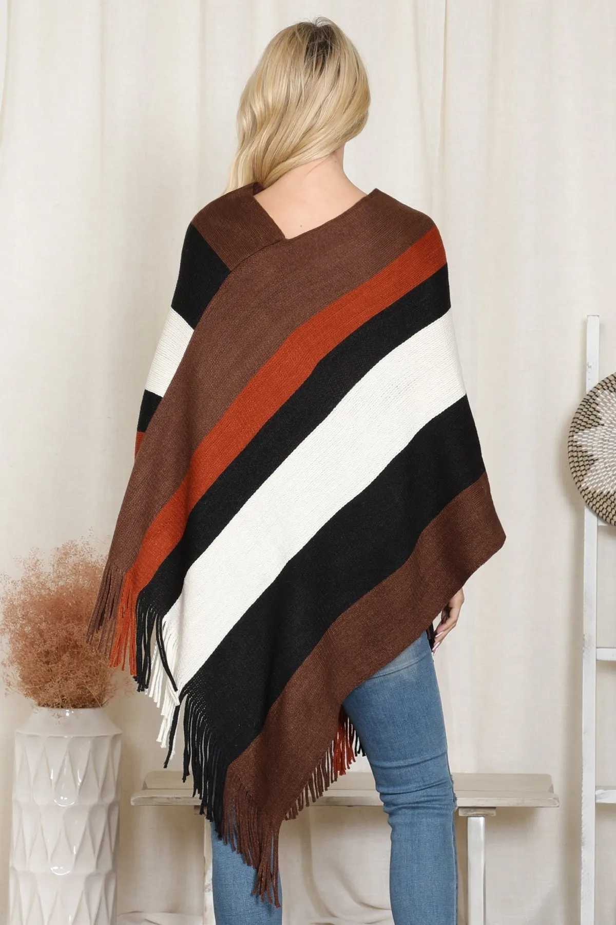 Block Fringe Poncho