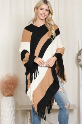 Block Fringe Poncho