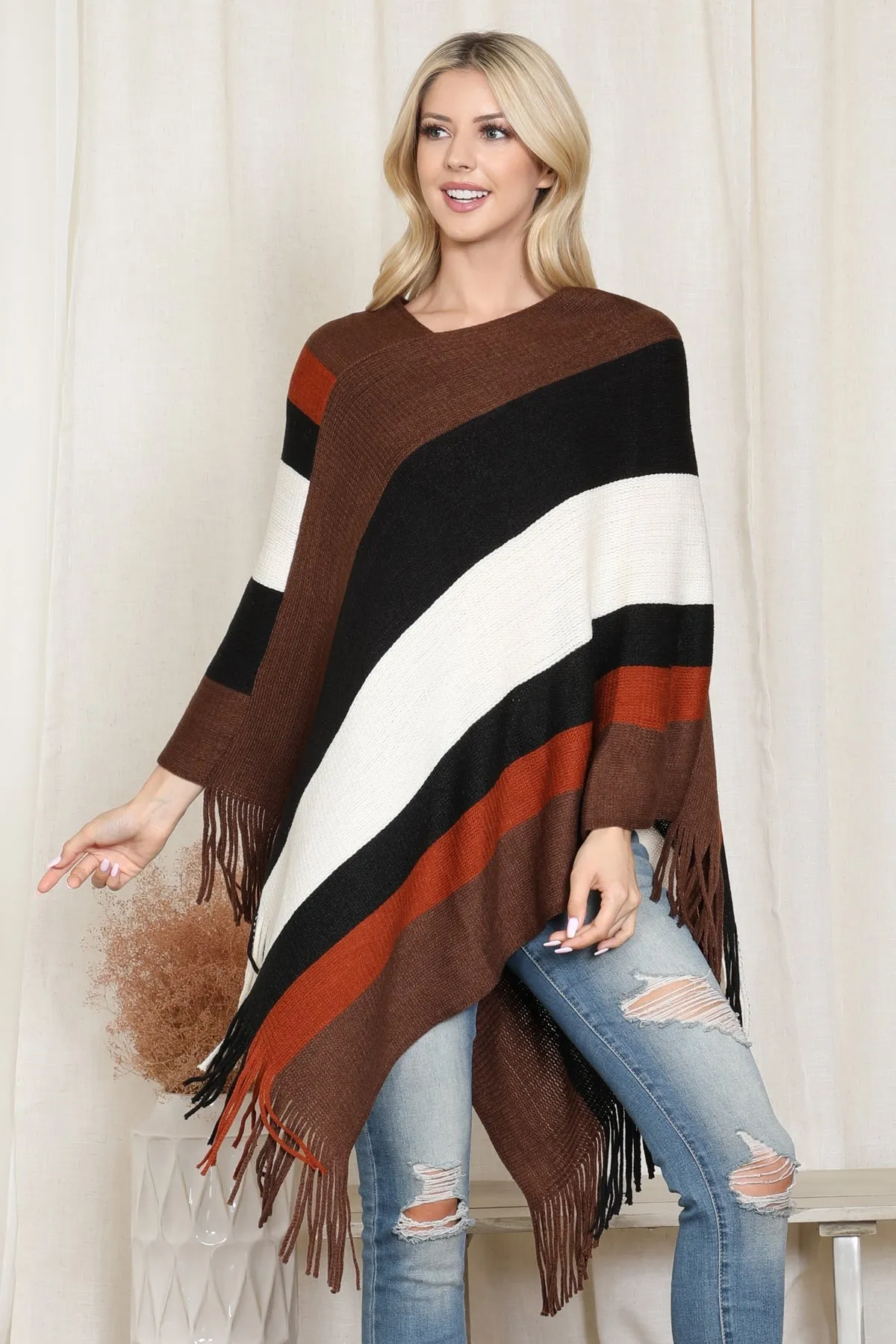 Block Fringe Poncho