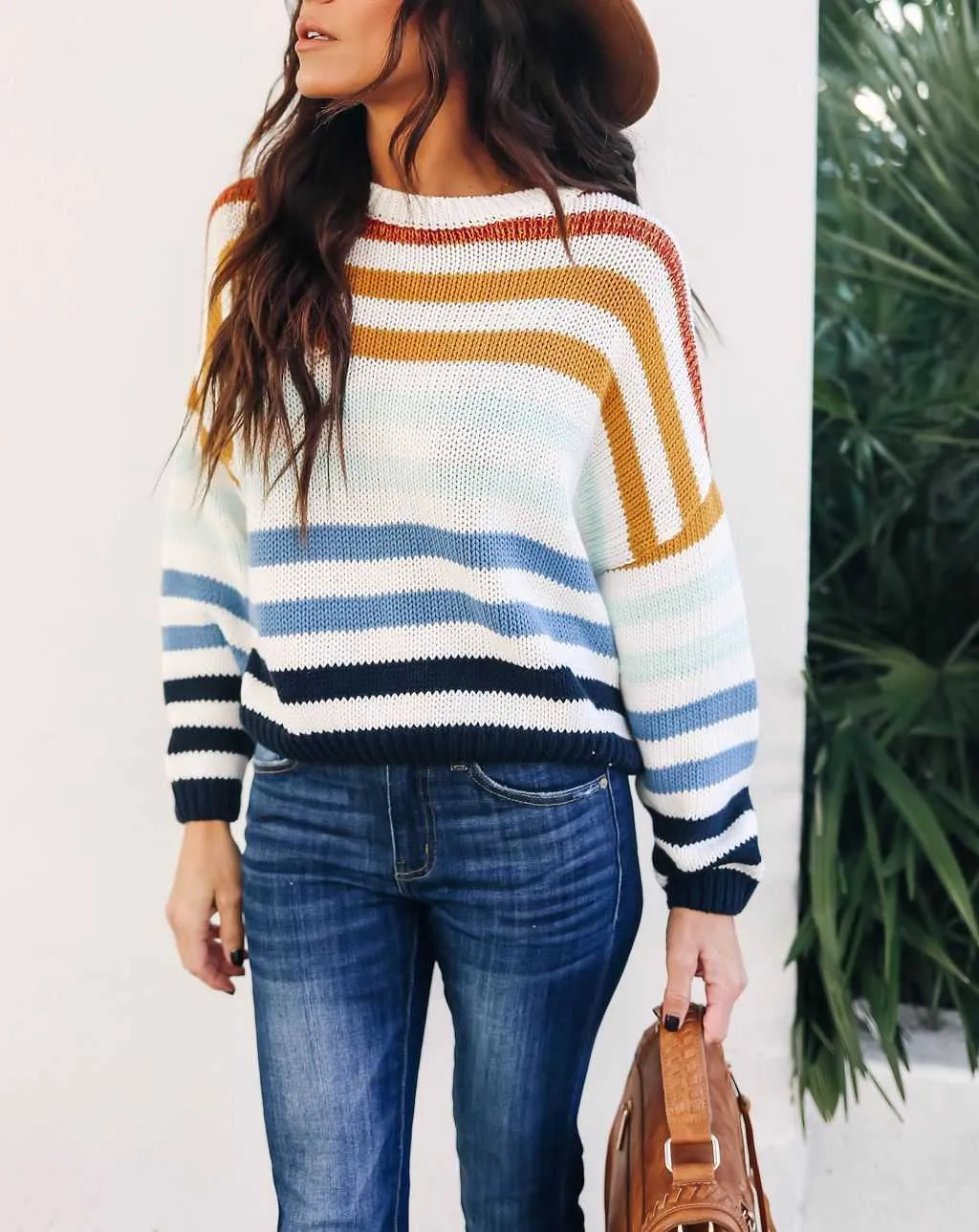 Blocked Colorful Stripes Cropped Turtleneck Sweater Long Sleeve