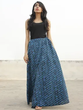 Blue Black Hand Block Printed Wrap Around Skirt  - S40F414