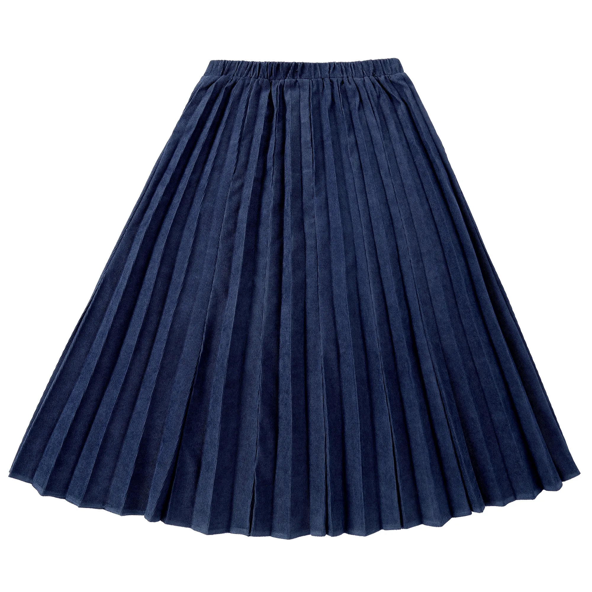 Blue Corduroy Midi Sunburst Pleated Skirt