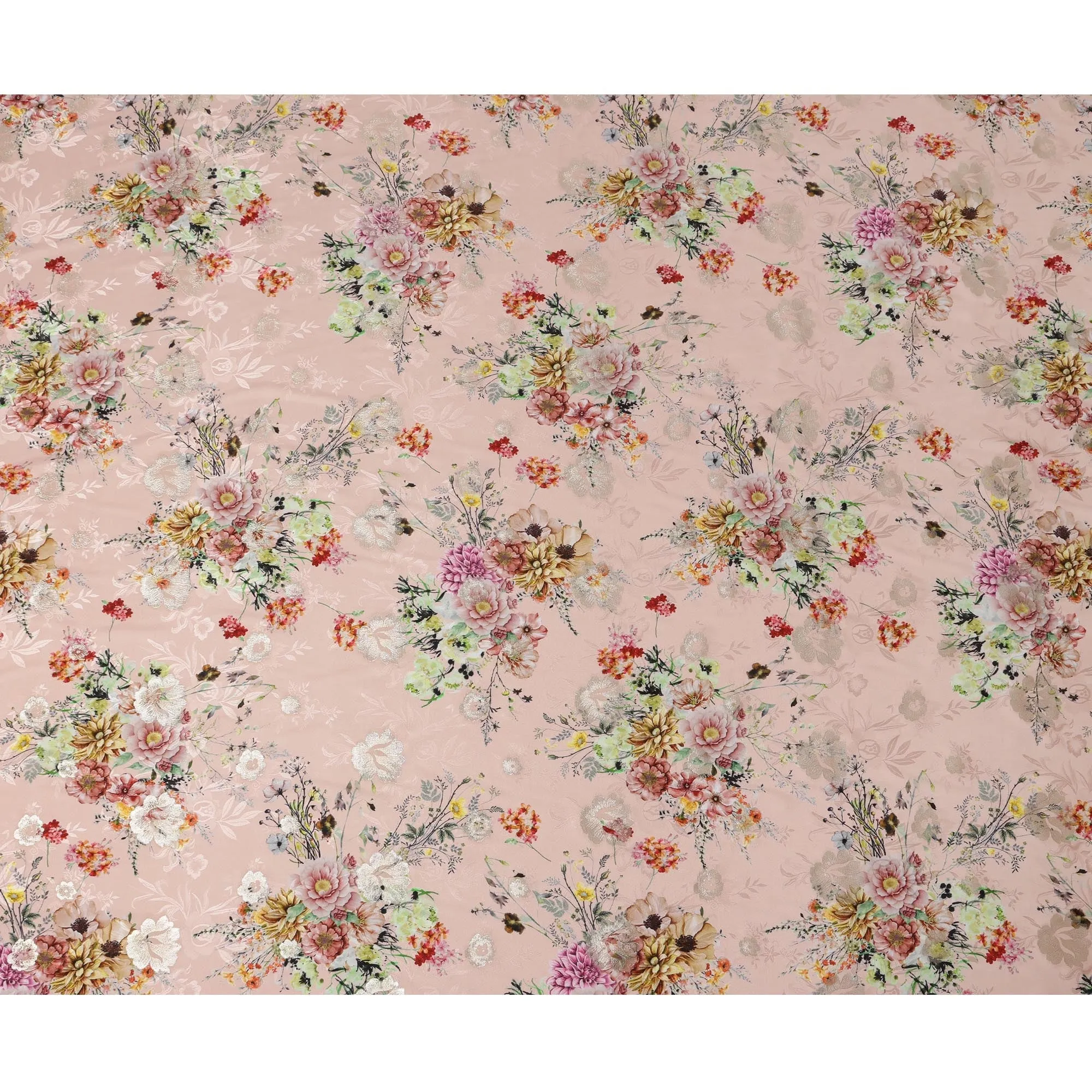 Blush Pink Floral Silk Satin Fabric with Metallic Accents, Width 140 cm, South Korea-D21290