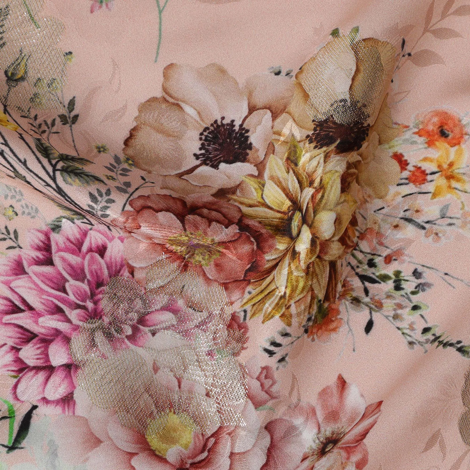 Blush Pink Floral Silk Satin Fabric with Metallic Accents, Width 140 cm, South Korea-D21290