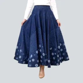 Boho chic long denim skirt