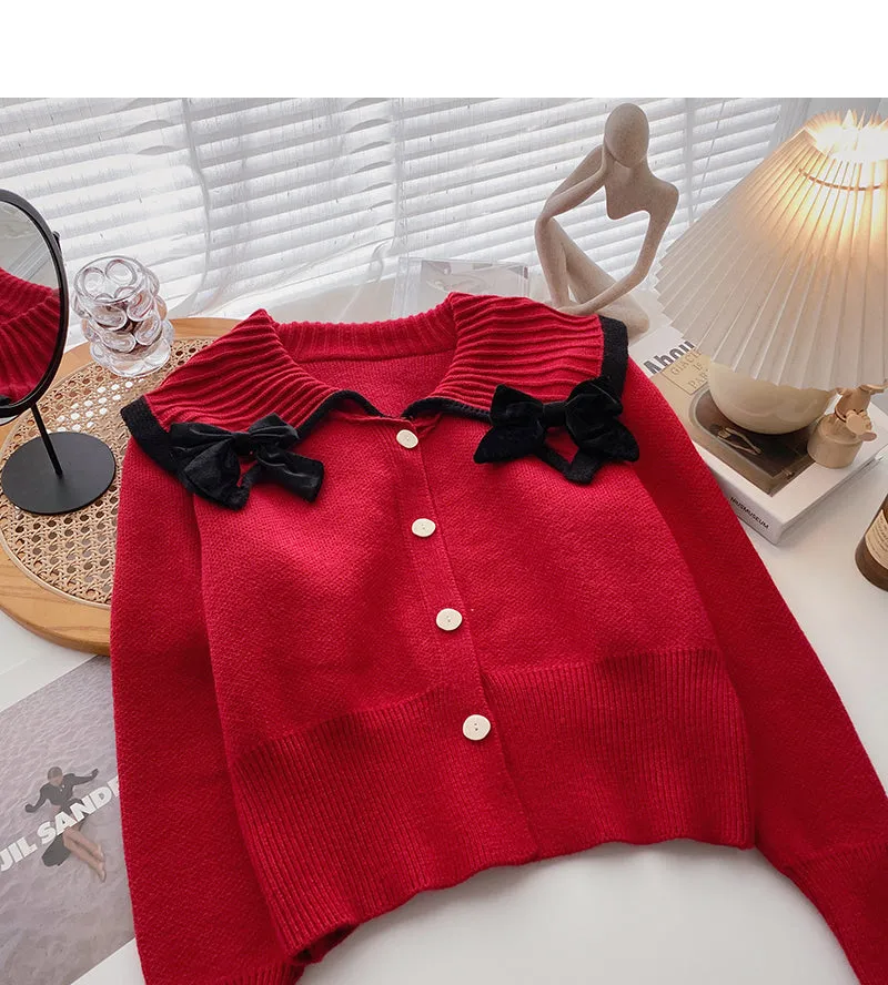 Bow lapel vintage sweater cardigan  6193