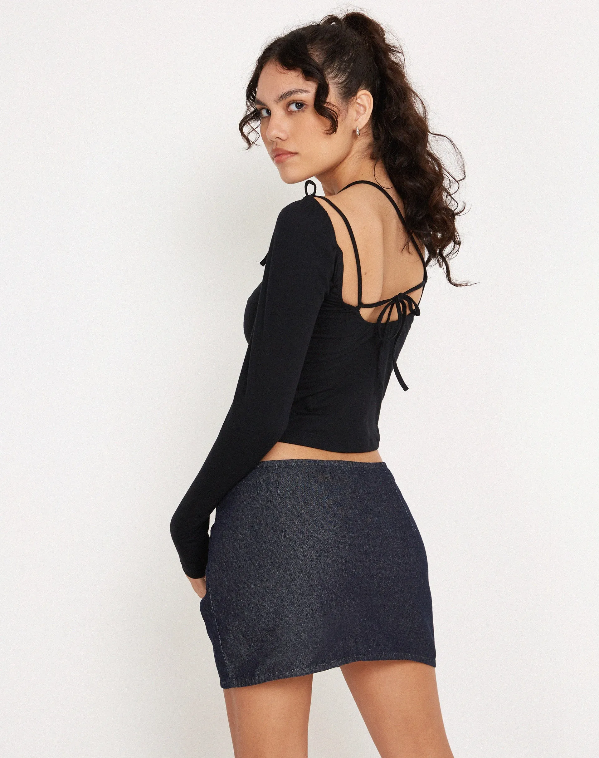 Braya Wrap Mini Skirt in Dark Indigo