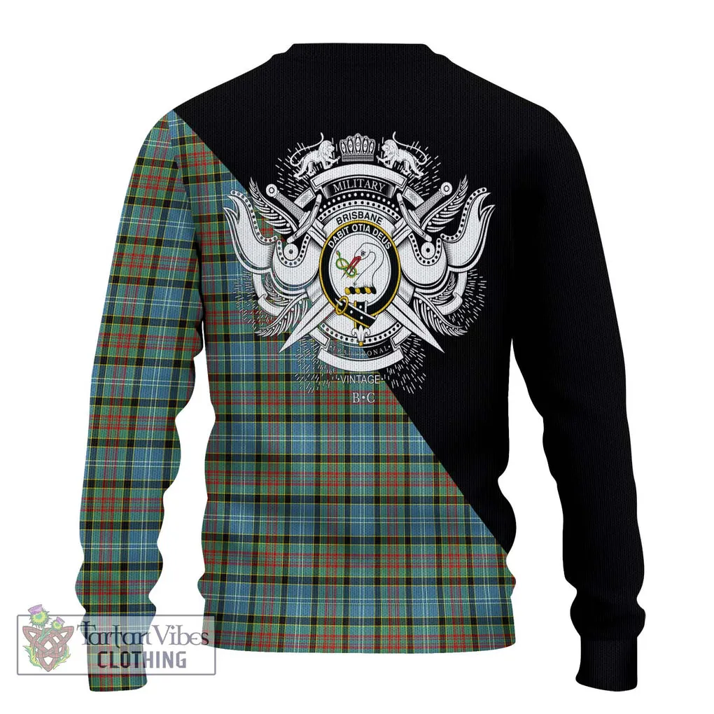 Brisbane Tartan Ugly Sweater with Family Crest and Military Logo Style