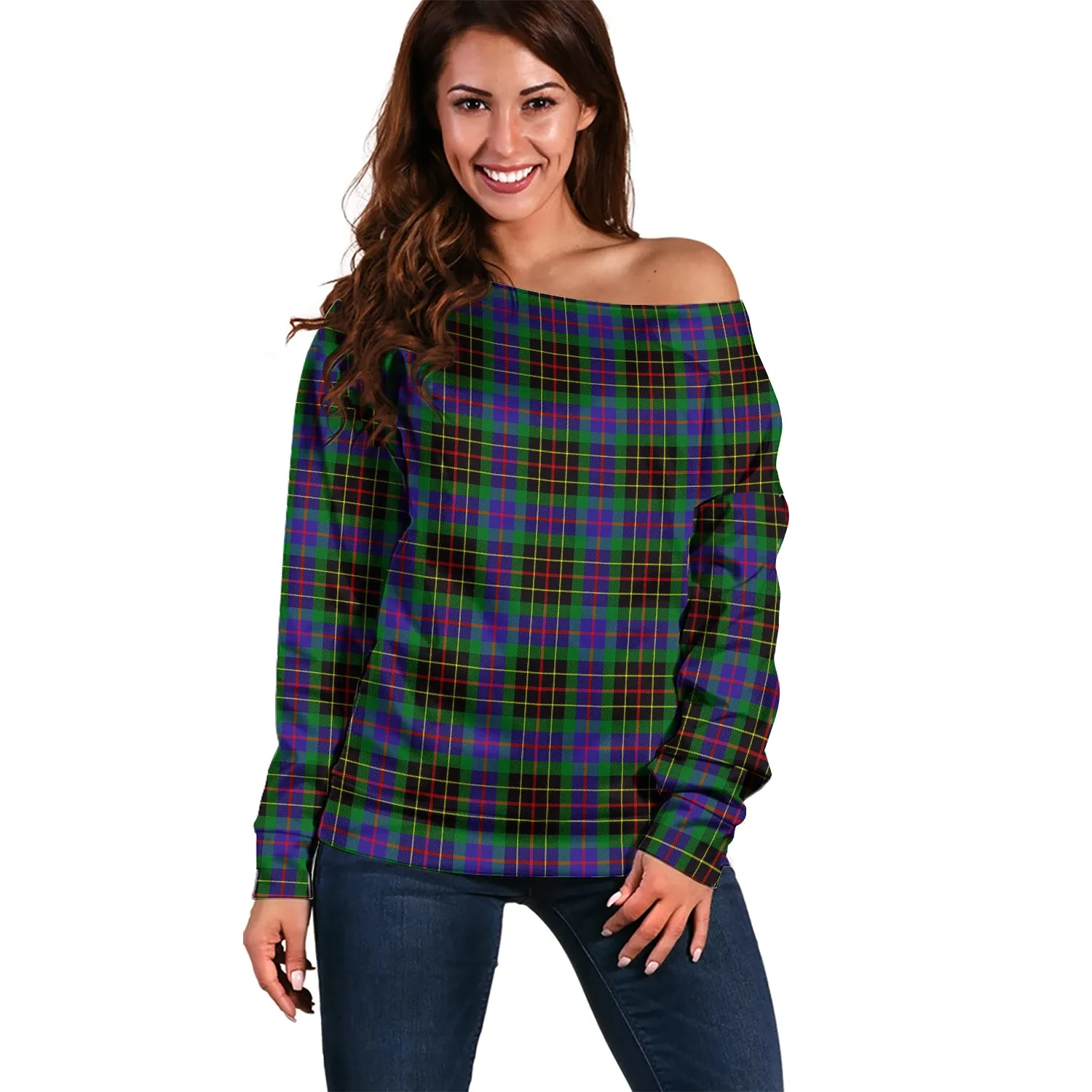 Brodie Hunting Modern Tartan Off Shoulder Women Sweater