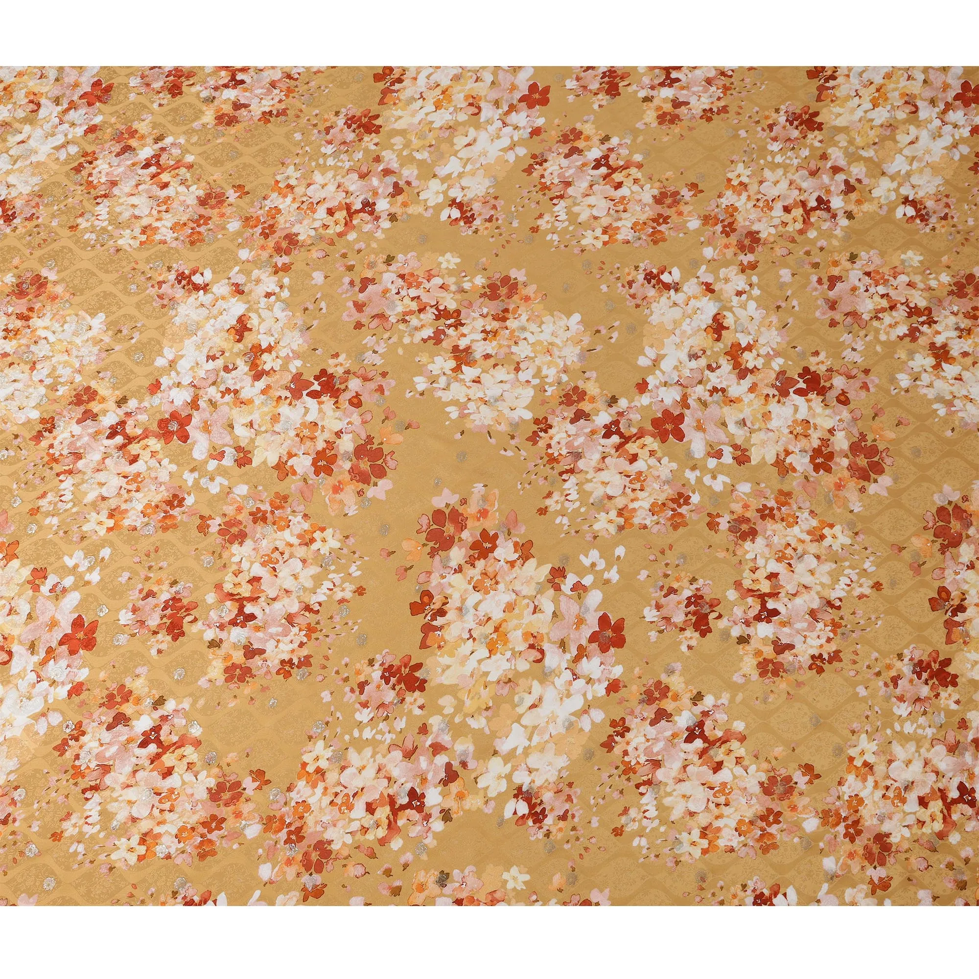 Brown Floral Silk Satin Fabric with Metallic Accents, Width 140 cm, South Korea-D21283