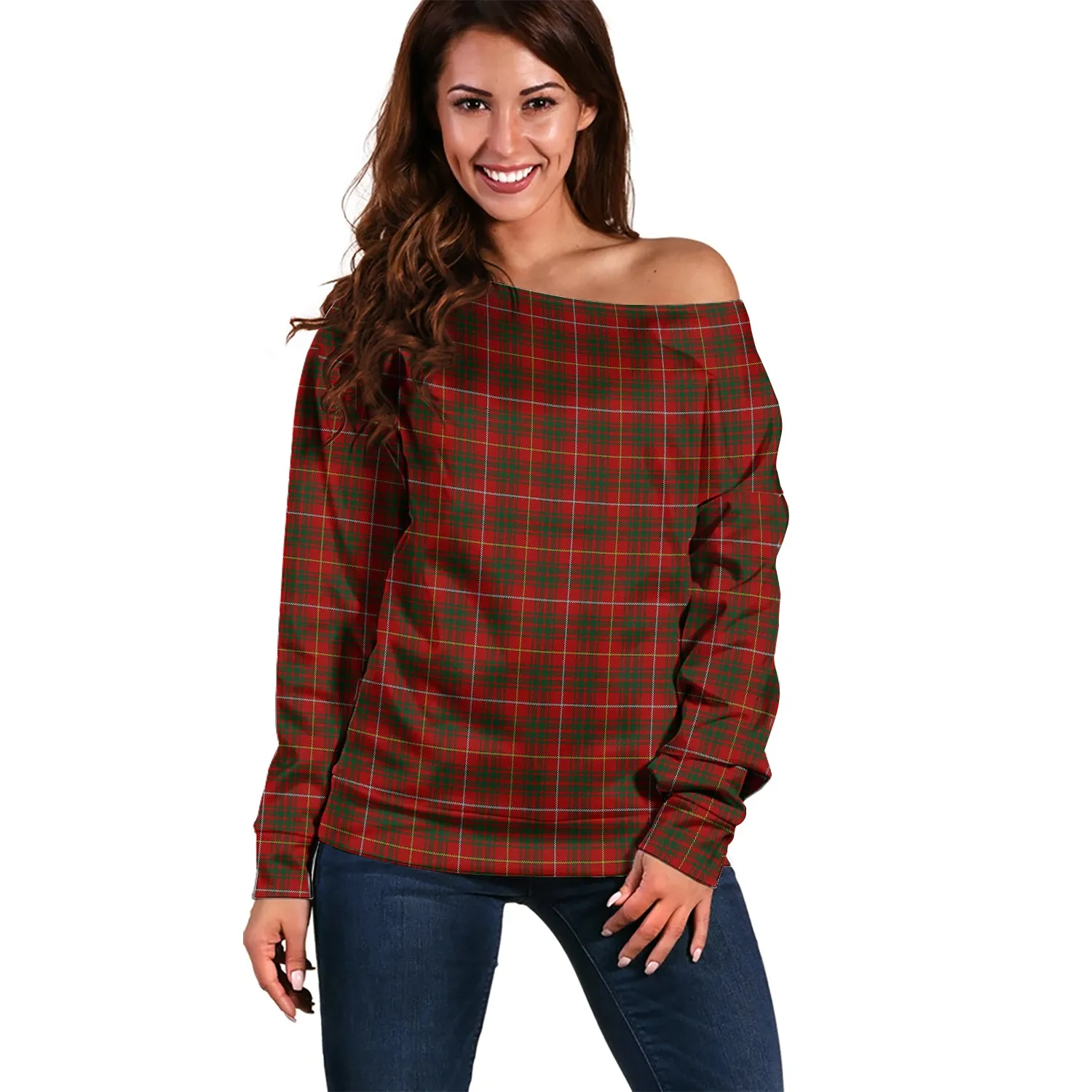 Bruce Tartan Off Shoulder Women Sweater