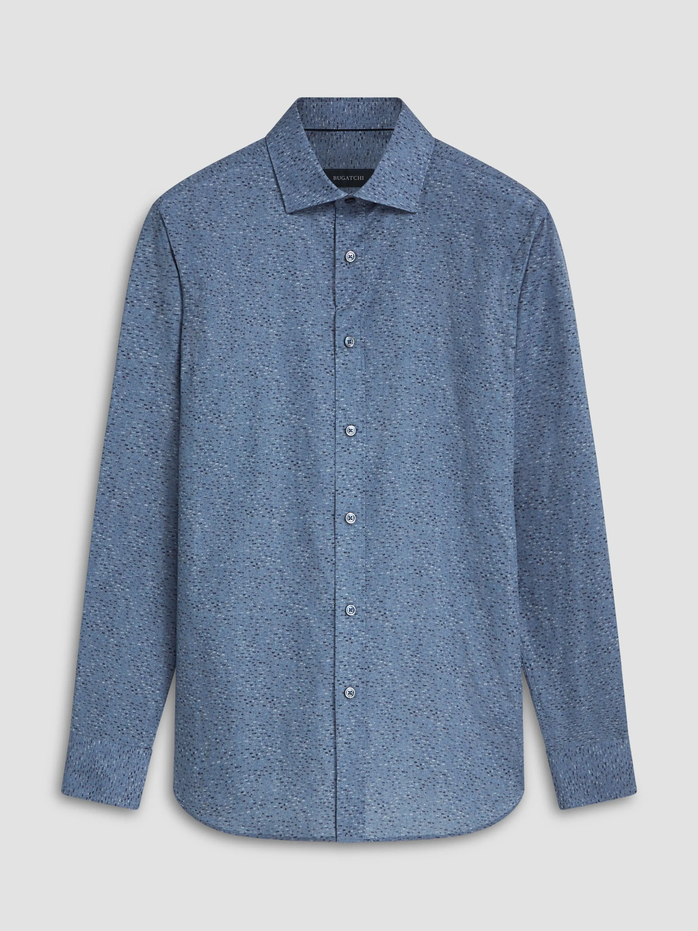 Bugatchi Dusty Blue Specks 6 Way Stretch Long Sleeve