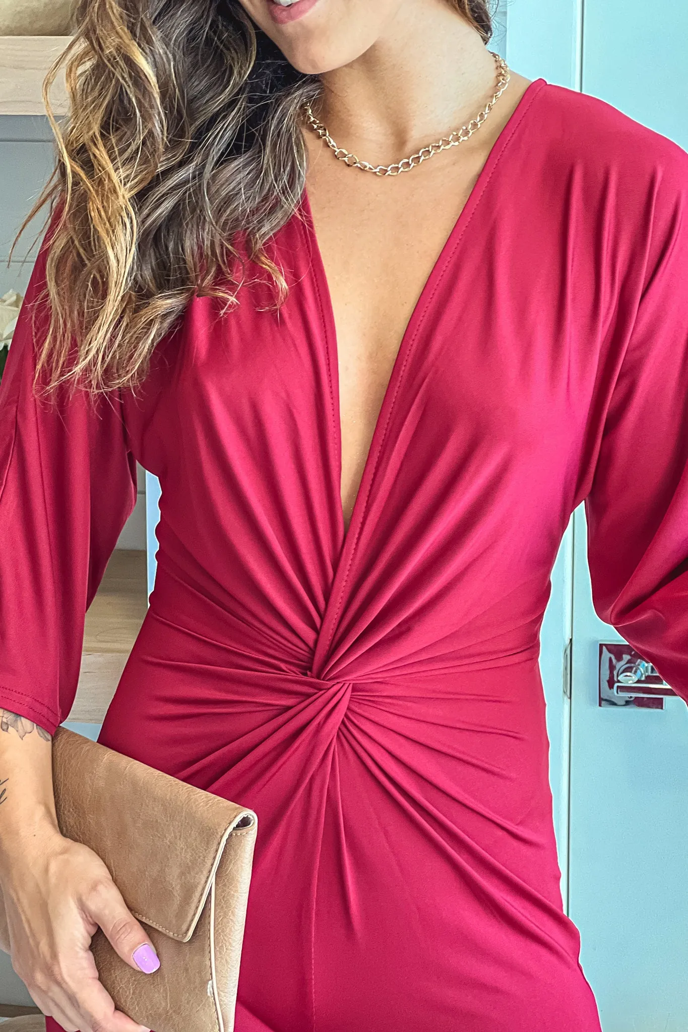 Burgundy Knot Front Jumpsuit