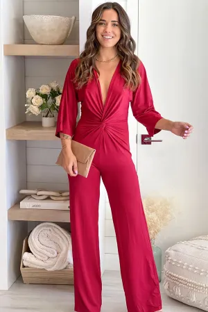 Burgundy Knot Front Jumpsuit