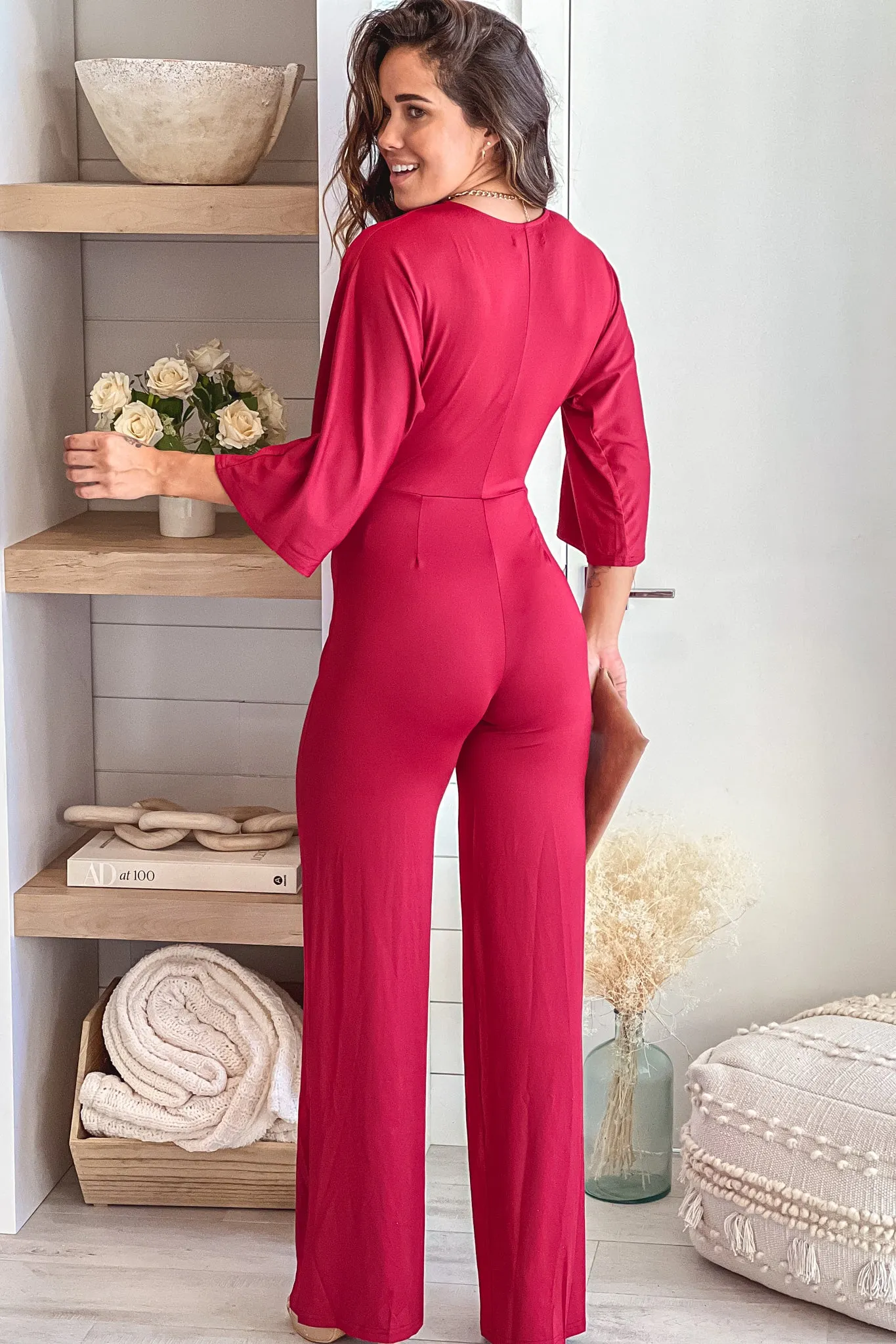 Burgundy Knot Front Jumpsuit