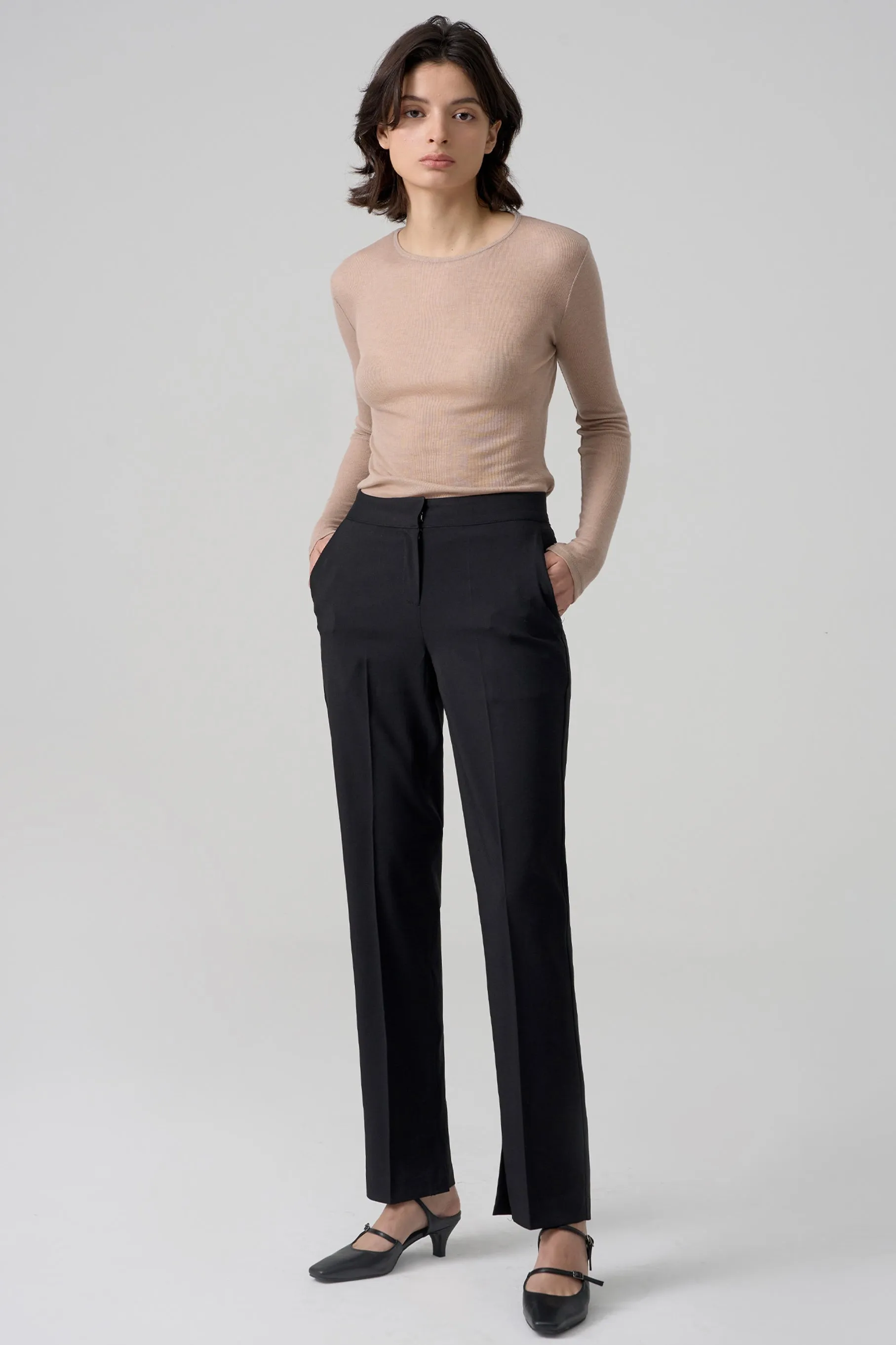 Canoe Slit Trousers, Black