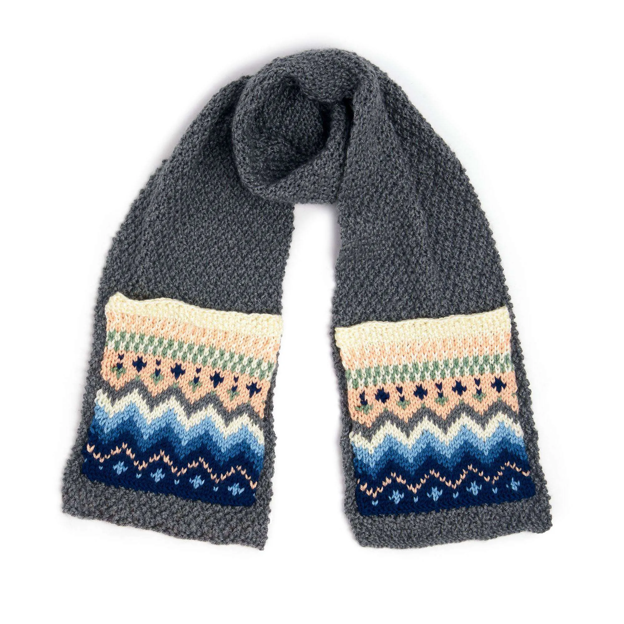 Caron Fair Isle Knit Scarf With Pockets