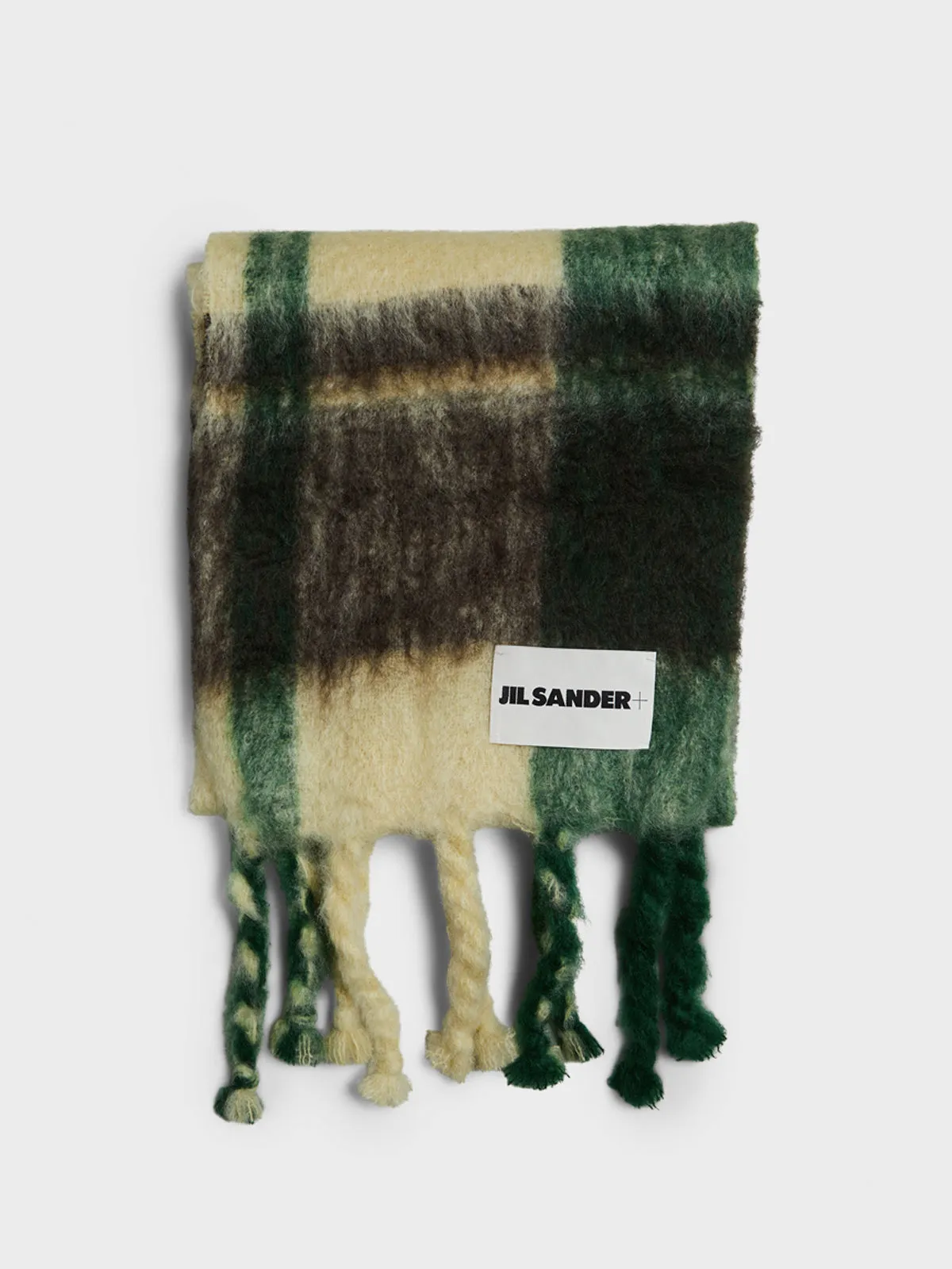 Checks Mohair Scarf in Light Yellow, Brown and Green