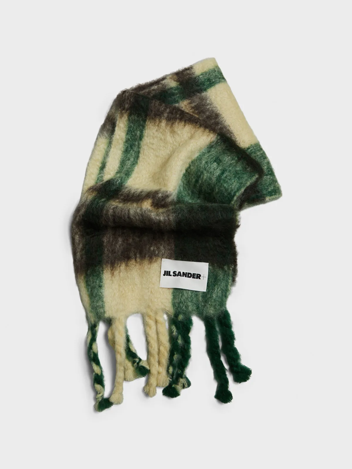 Checks Mohair Scarf in Light Yellow, Brown and Green