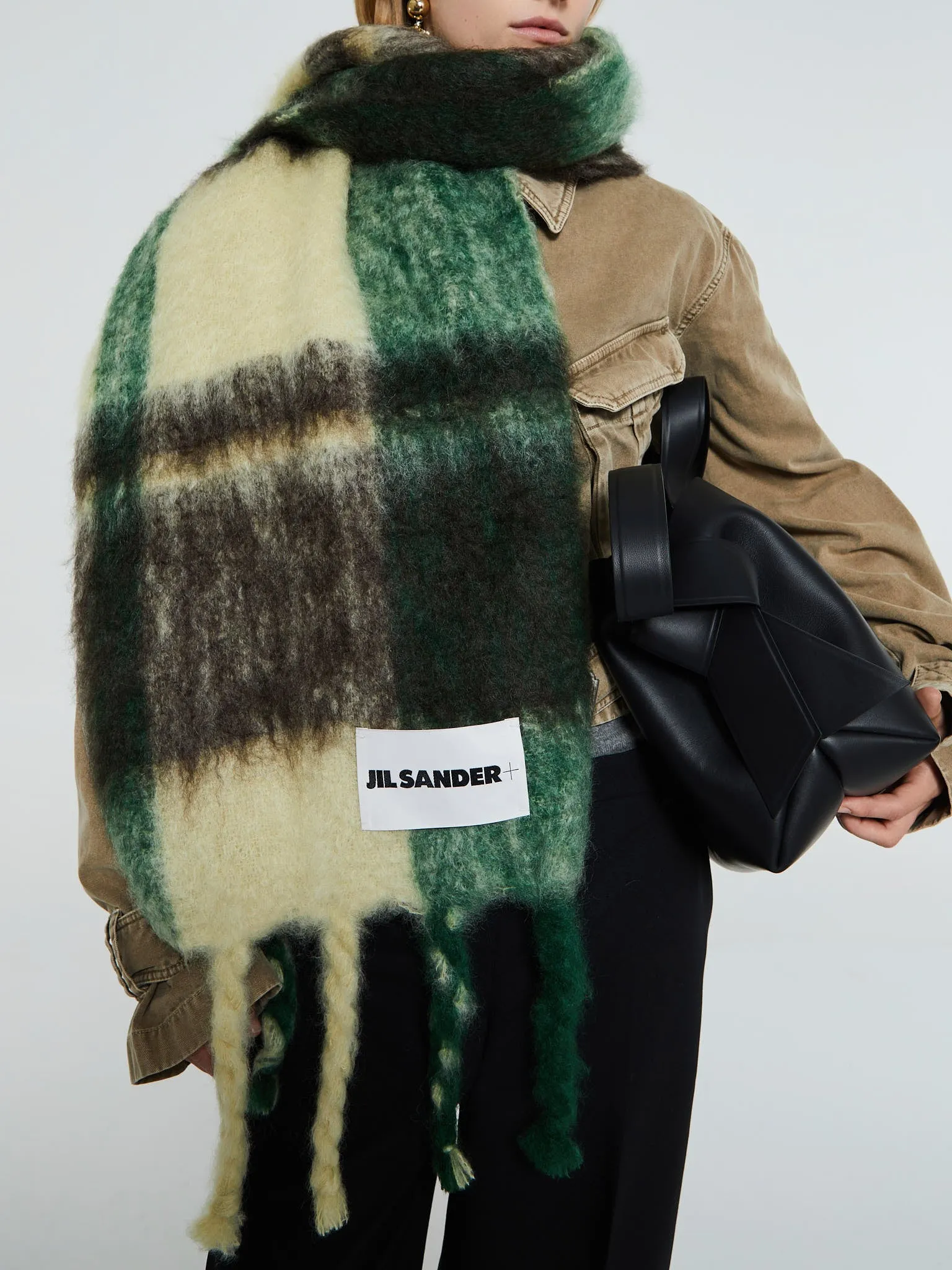 Checks Mohair Scarf in Light Yellow, Brown and Green