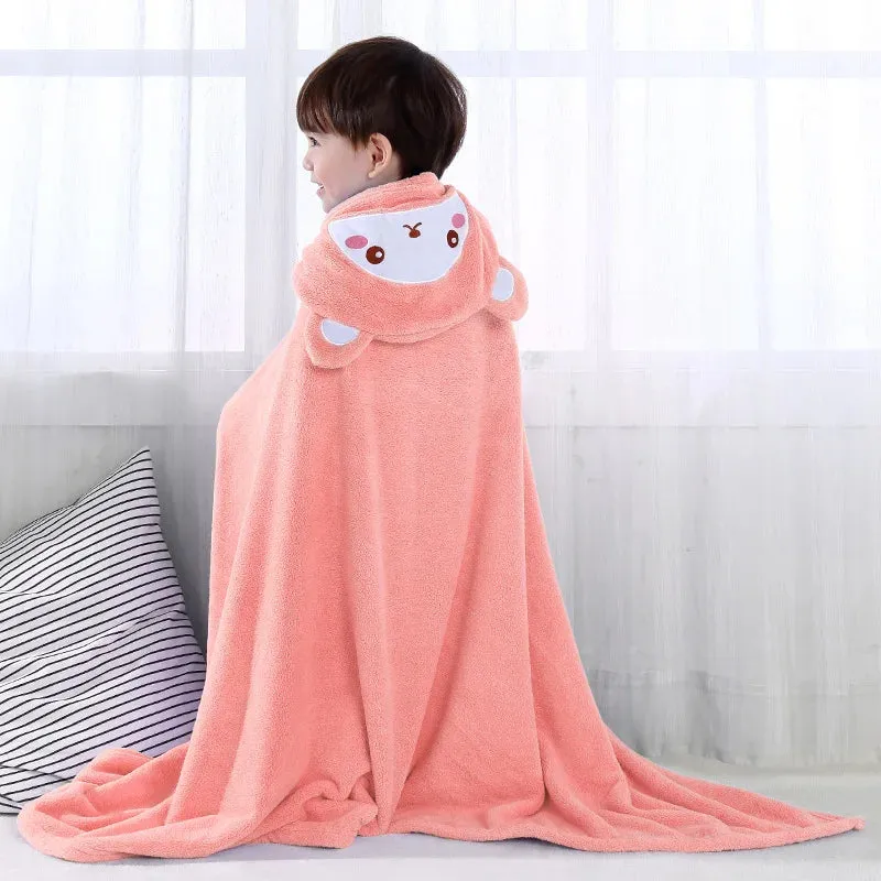 Children's bath towel poncho quick-drying coral velvet bathrobe hooded baby hooded bath towel