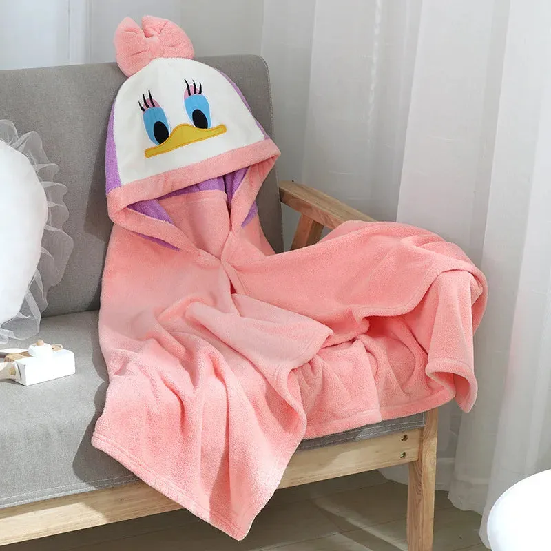 Children's bath towel poncho quick-drying coral velvet bathrobe hooded baby hooded bath towel