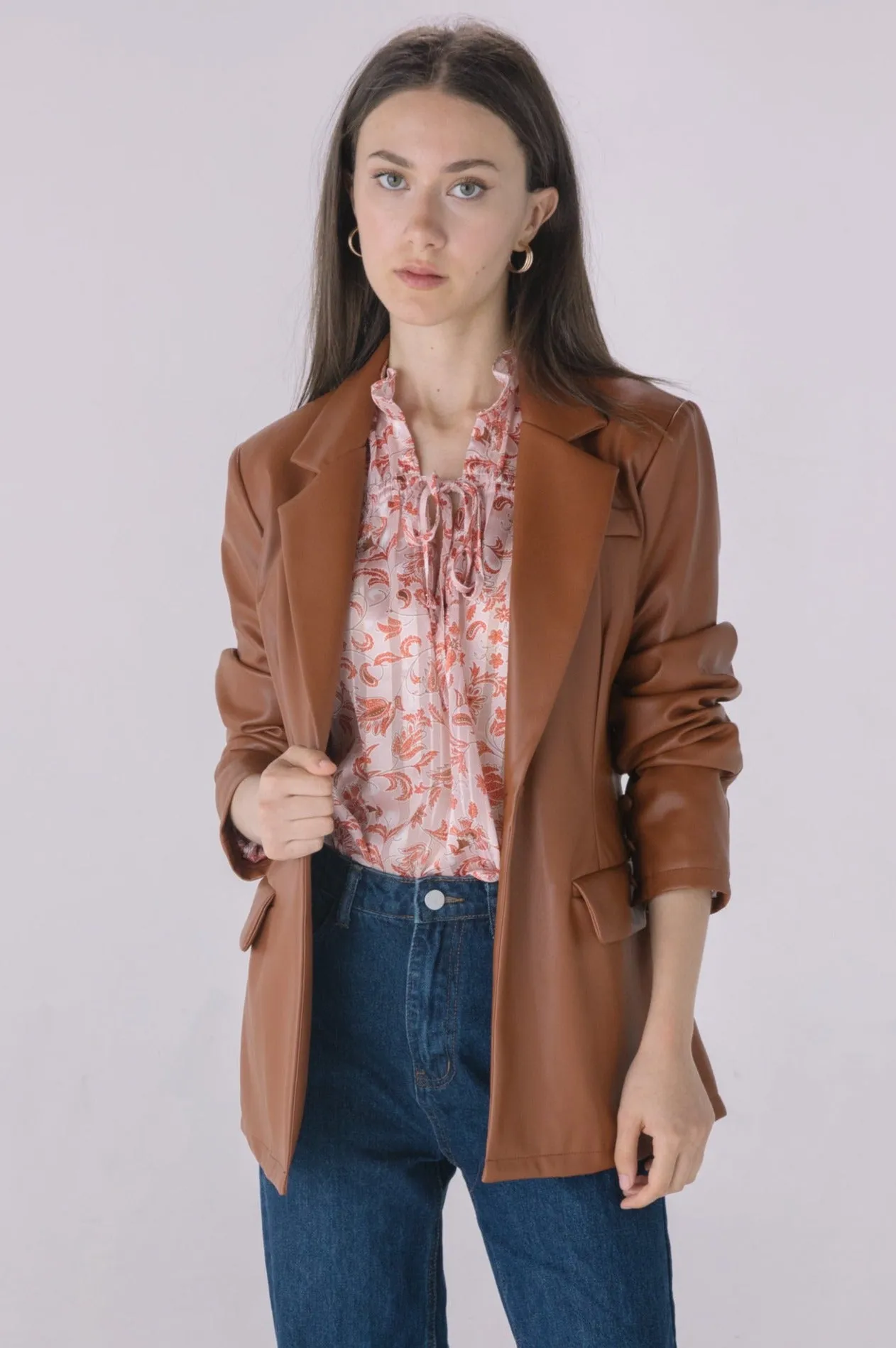 Chocolate Faux Leather Blazer