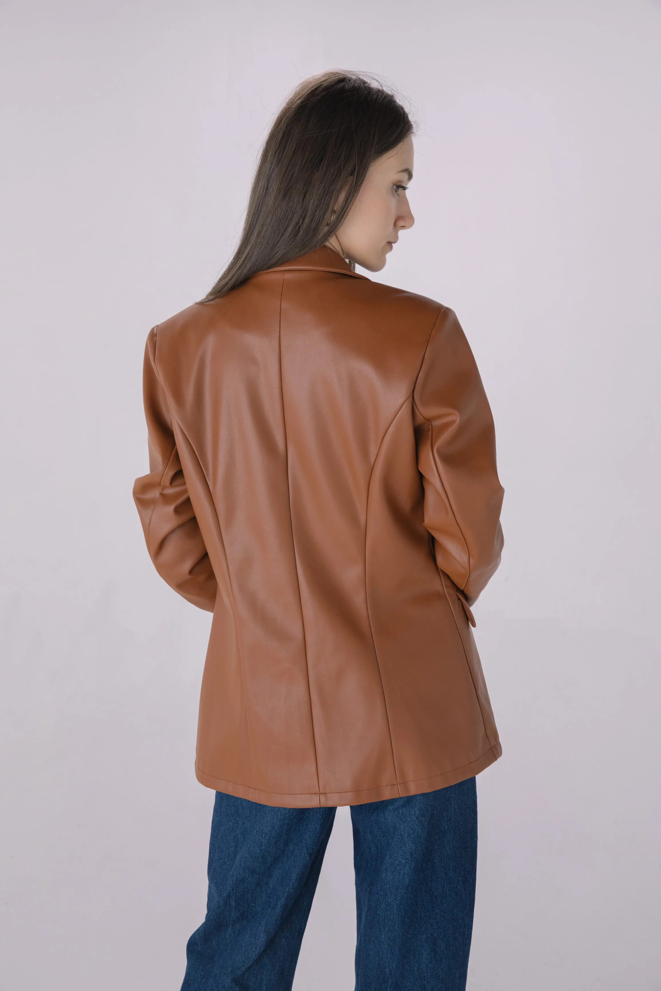 Chocolate Faux Leather Blazer