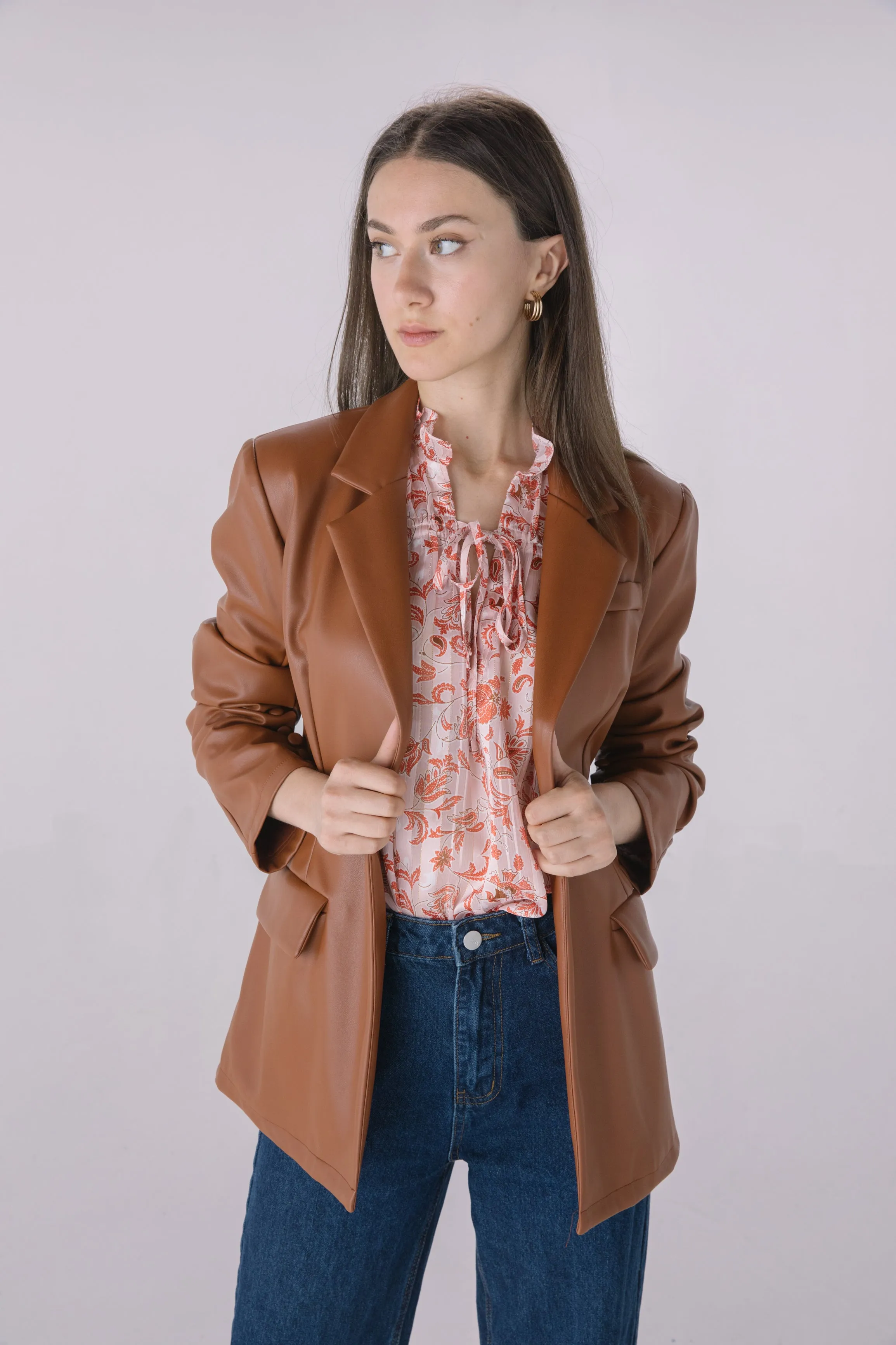 Chocolate Faux Leather Blazer