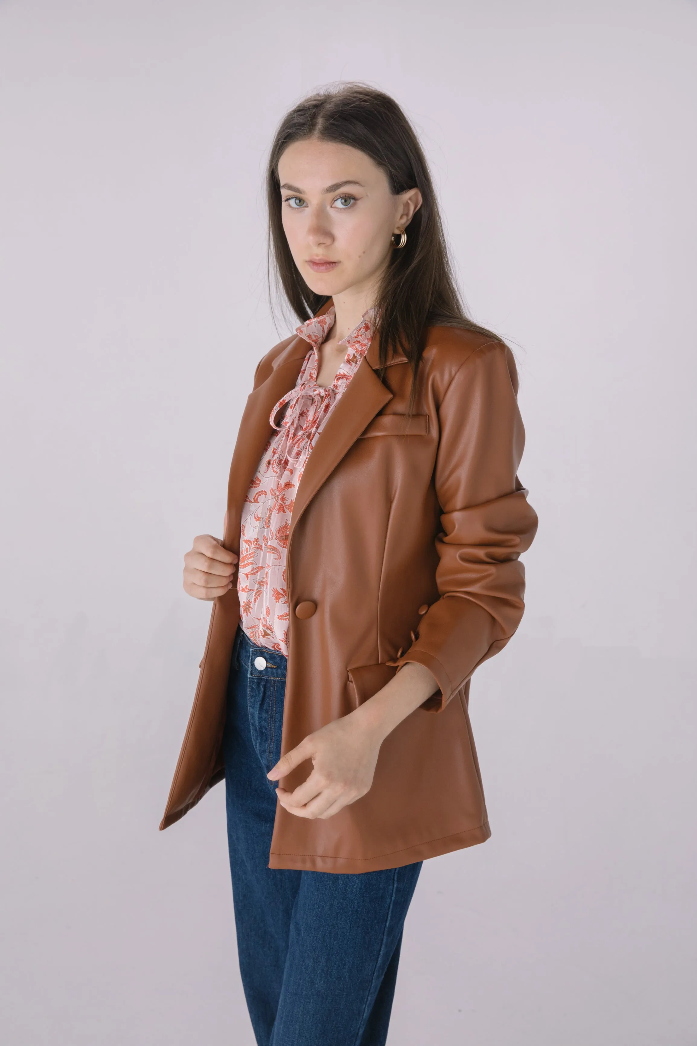 Chocolate Faux Leather Blazer