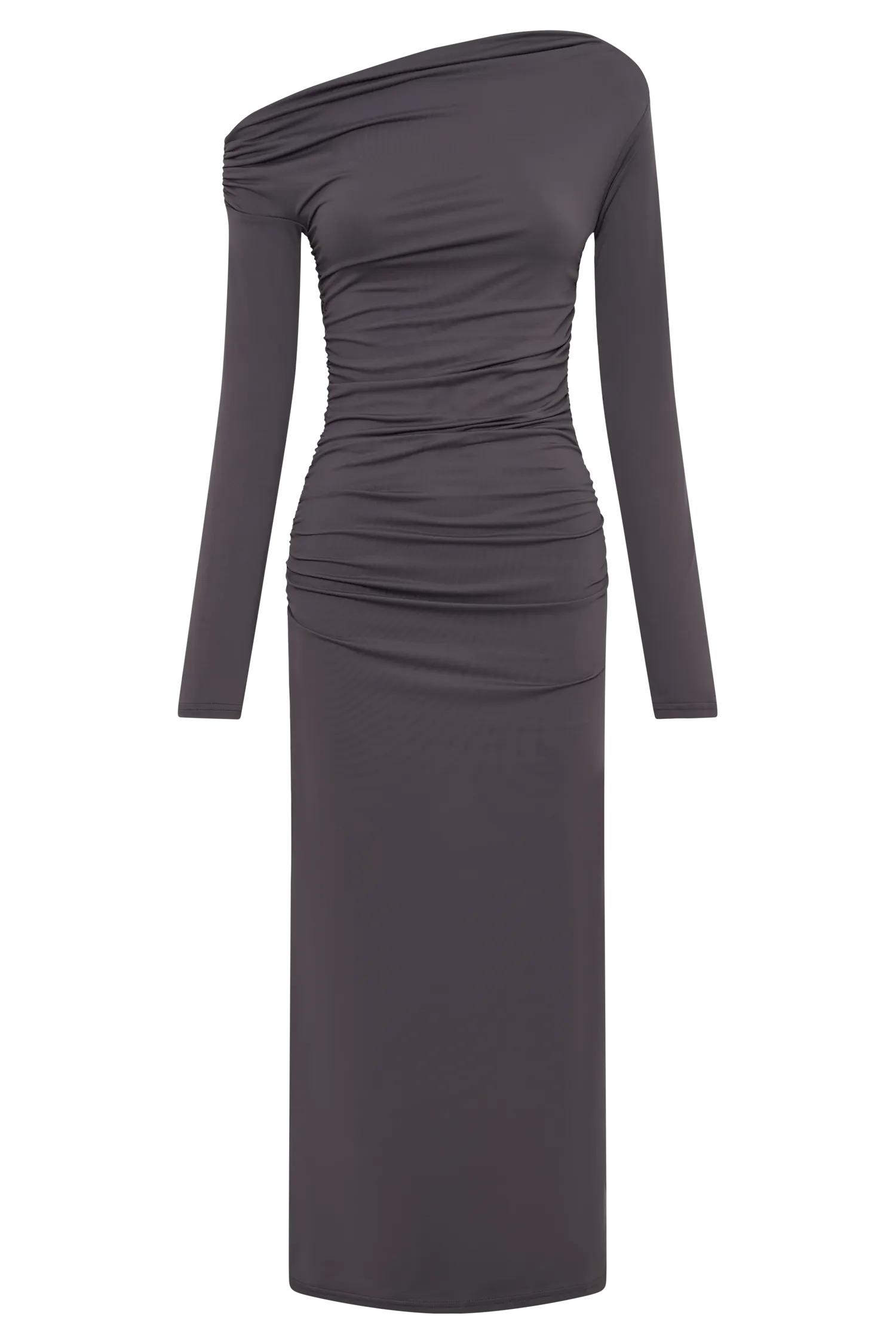 Christabel Recycled Nylon Ruched Midi Dress - Charcoal