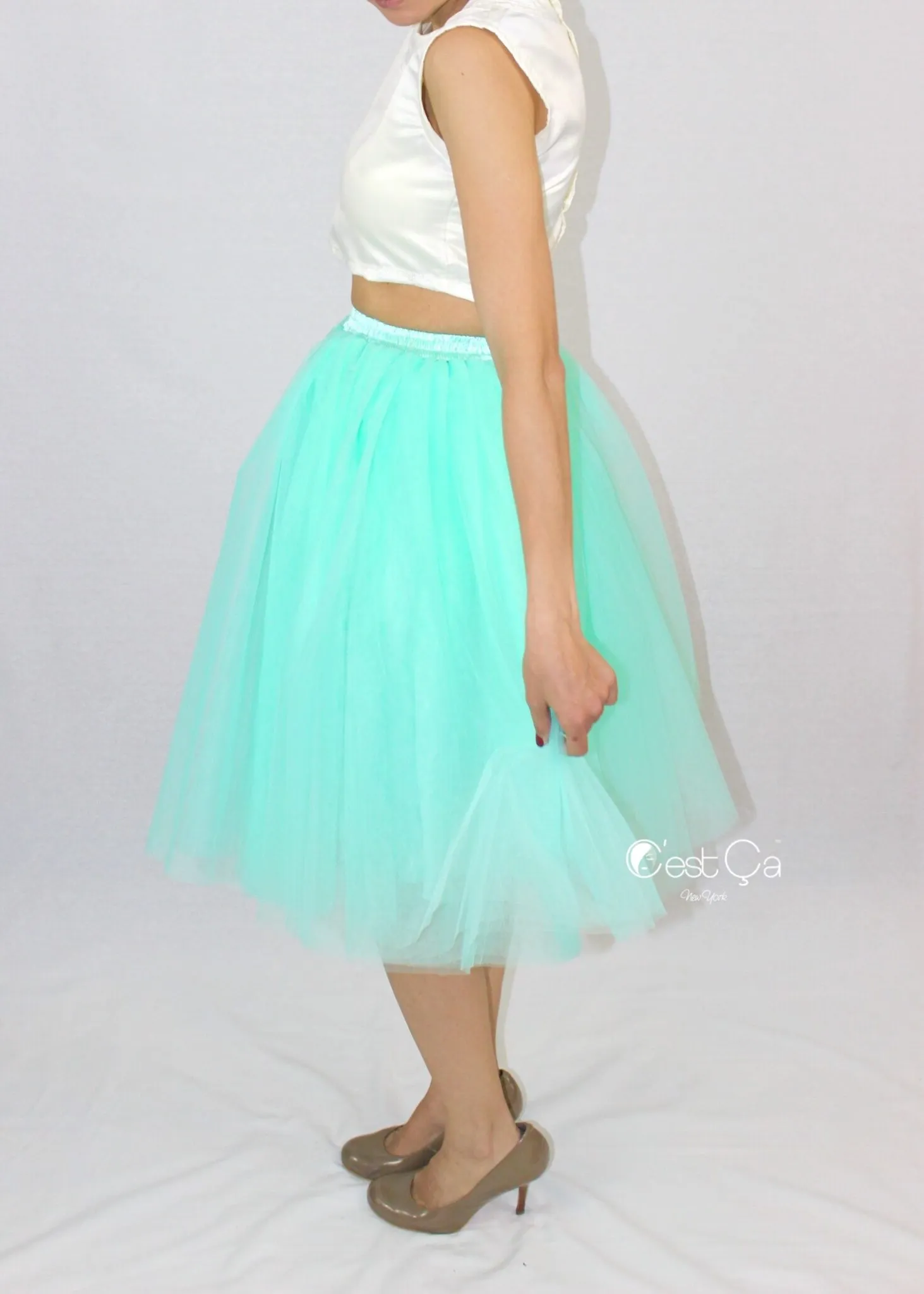 Clarisa Mint Green Tulle Skirt - Midi