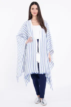 Classic Linen Striped Blue With White Poncho