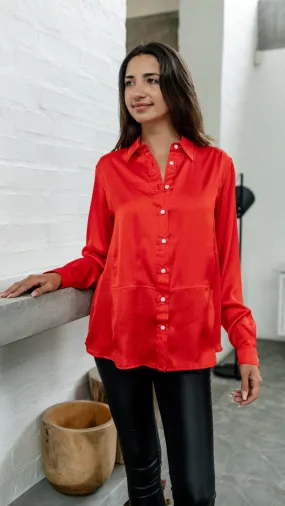 Classic Satin shirt- coral