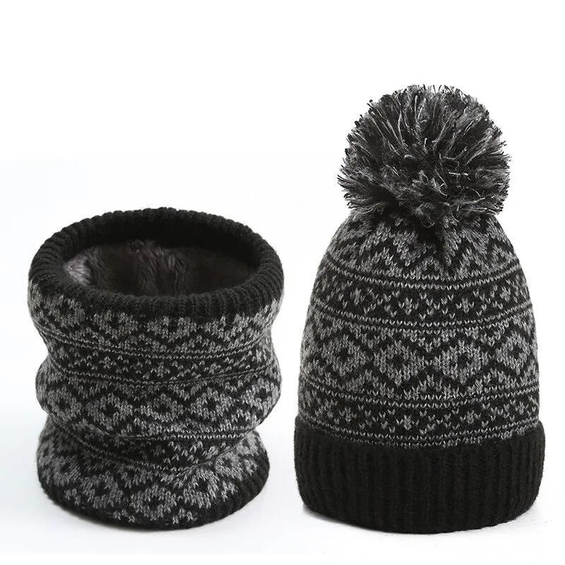 Classic Winter Neck Warmer and Pompom Beanie Set